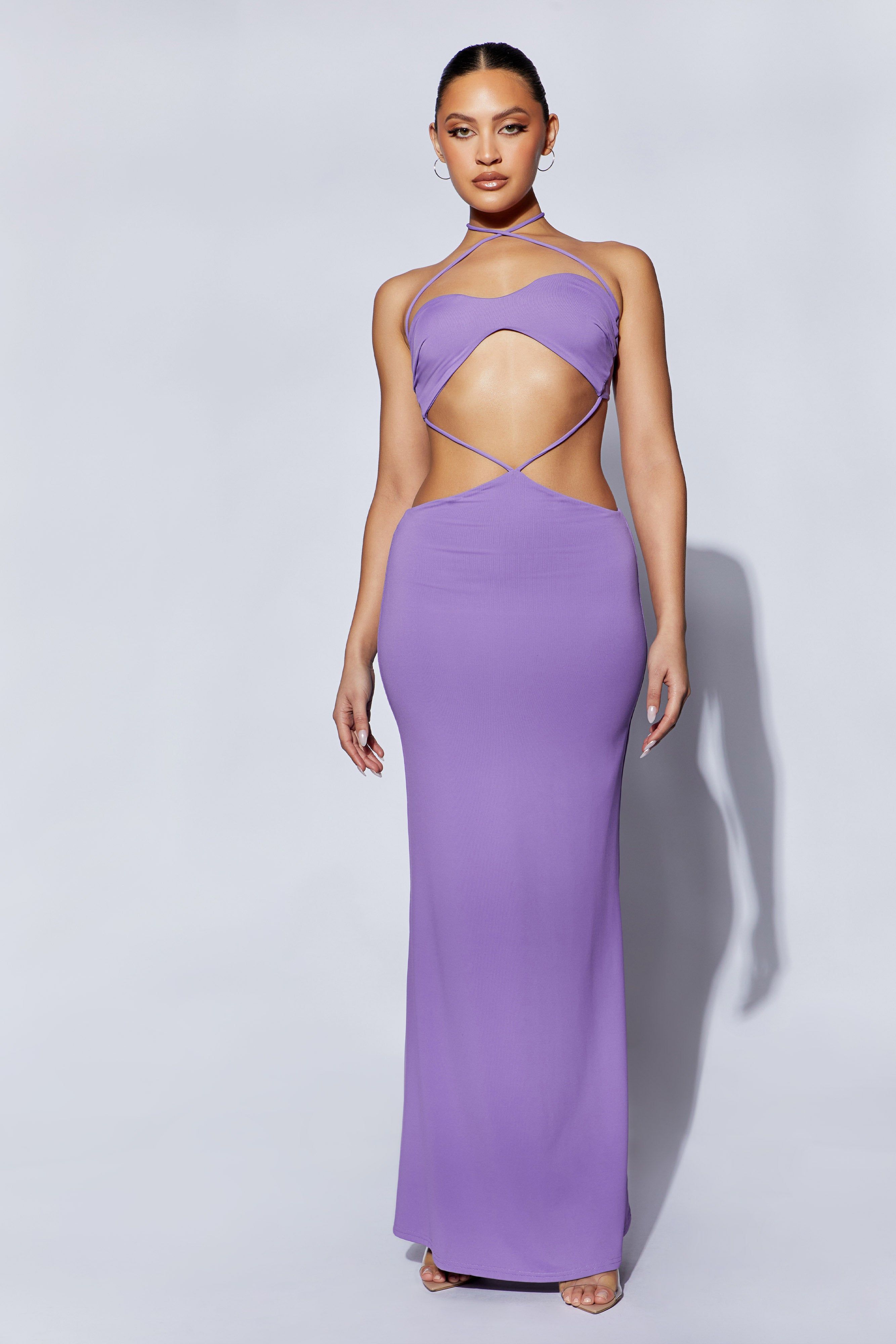 Jules Maxi Triangle Cut Out Dress - Purple sold by Meshki product image thumbnail 6