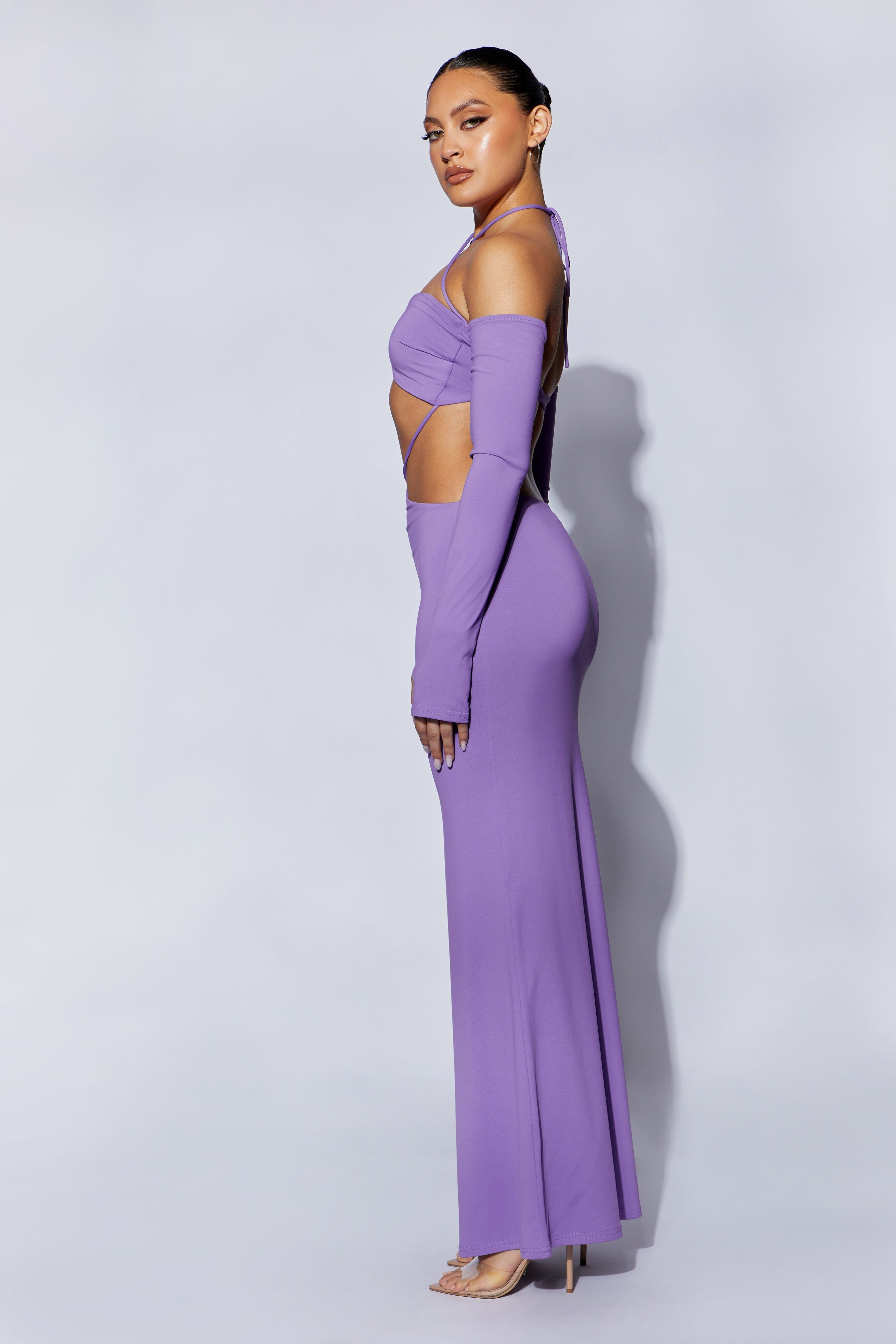 Jules Maxi Triangle Cut Out Dress - Purple sold by Meshki product image thumbnail 4