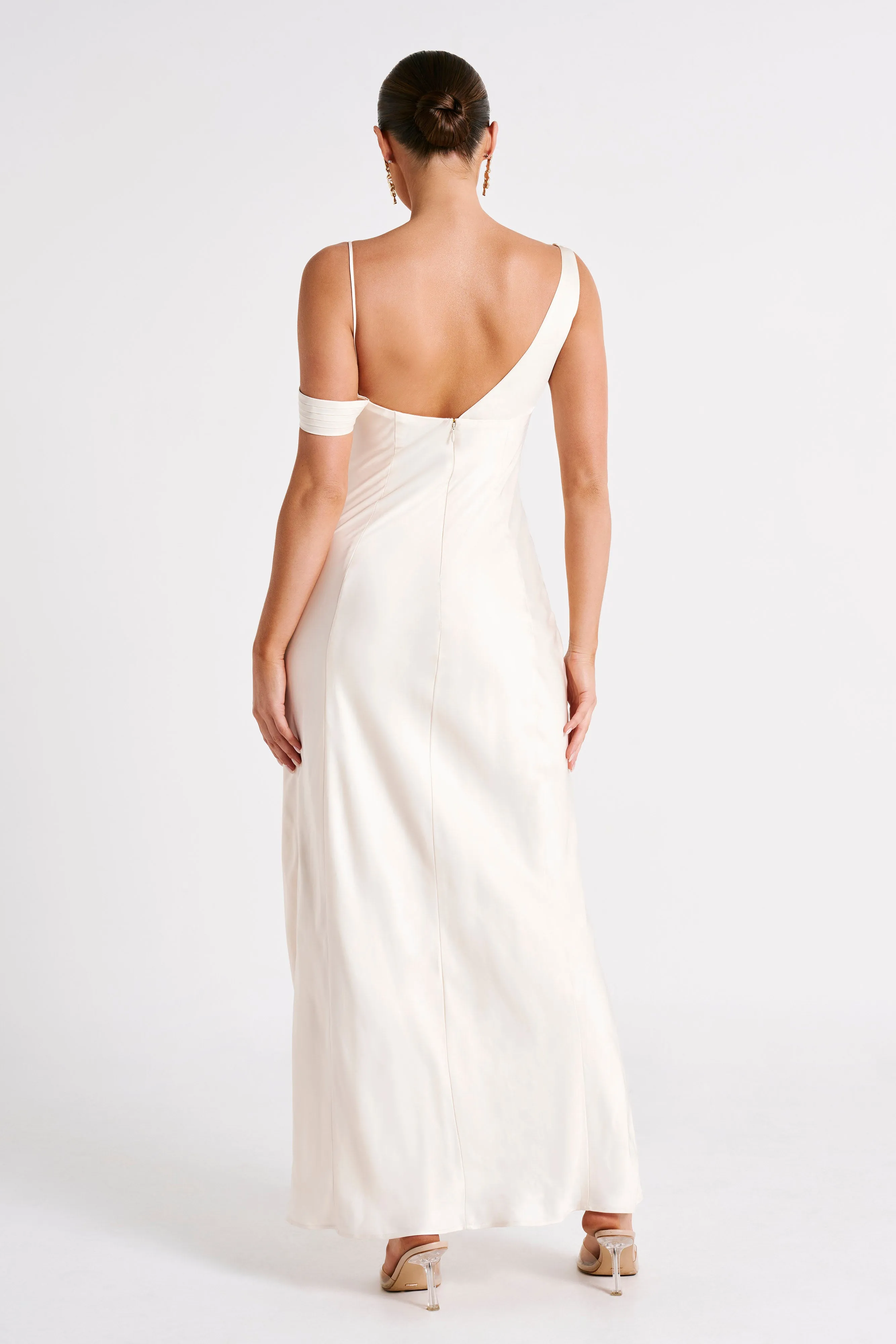Soleil Satin Off Shoulder Maxi Dress - Ivory sold by Meshki product image thumbnail 3