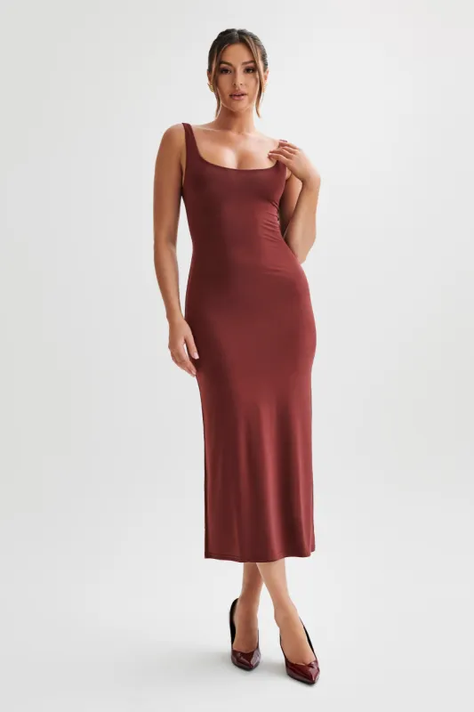 Augustine Slinky Scoop Midi Dress - Wine sold by Meshki
