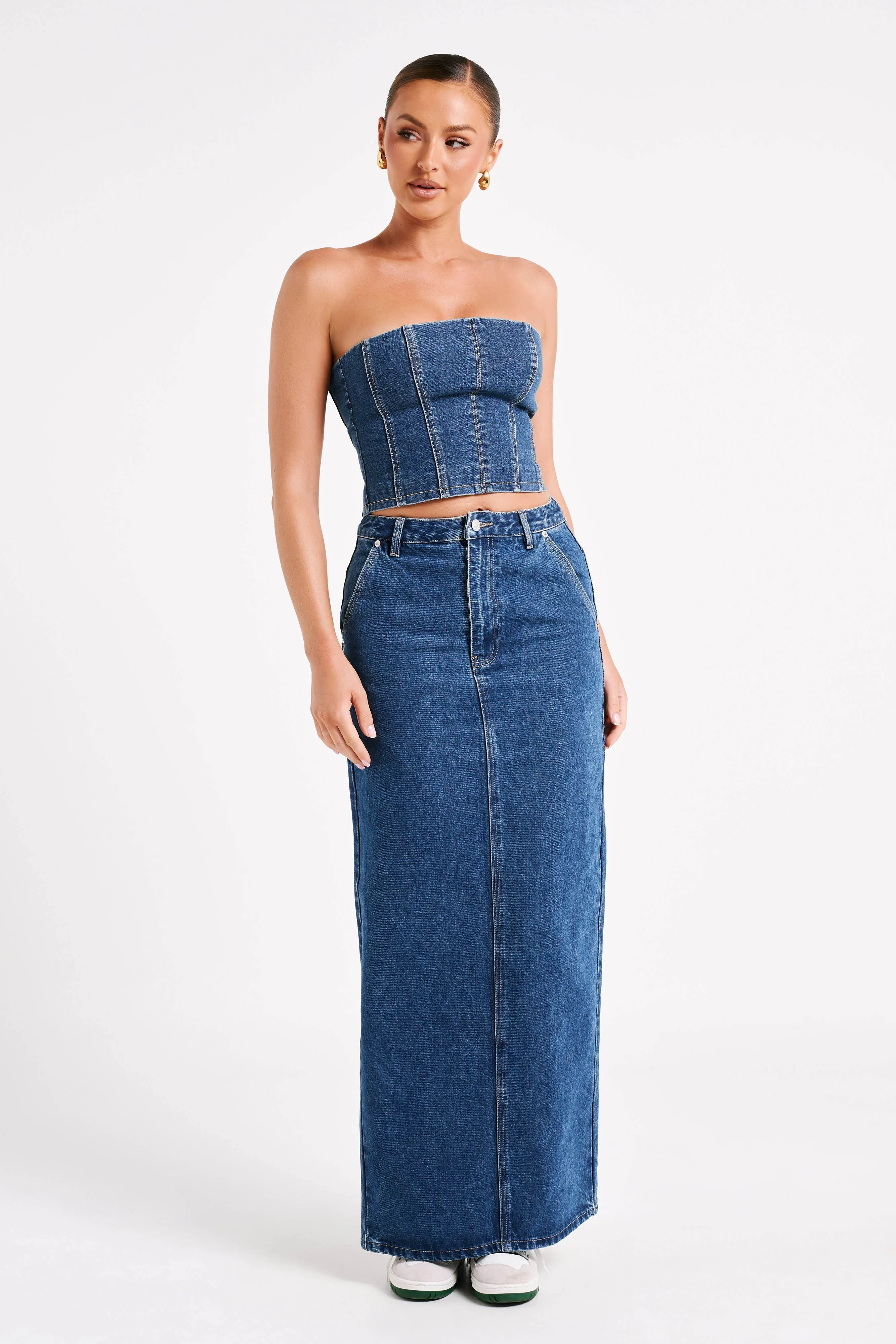 Jordana Denim Tube Top - Dark Blue sold by Meshki product image thumbnail 4