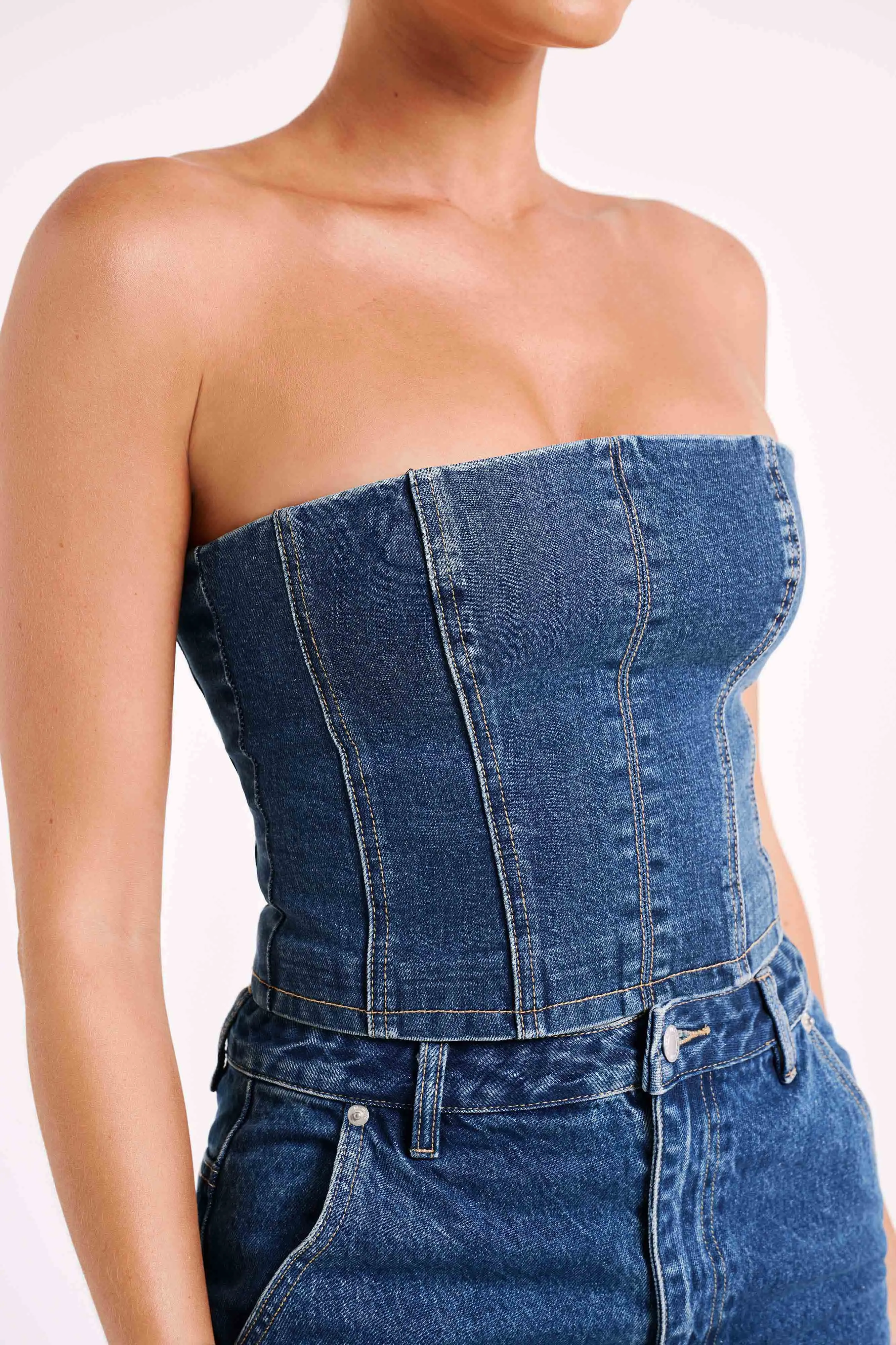 Jordana Denim Tube Top - Dark Blue sold by Meshki product image thumbnail 2