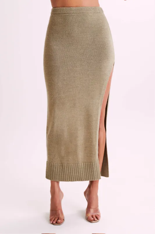 Brittany Knit Midi Skirt - Taupe sold by Meshki
