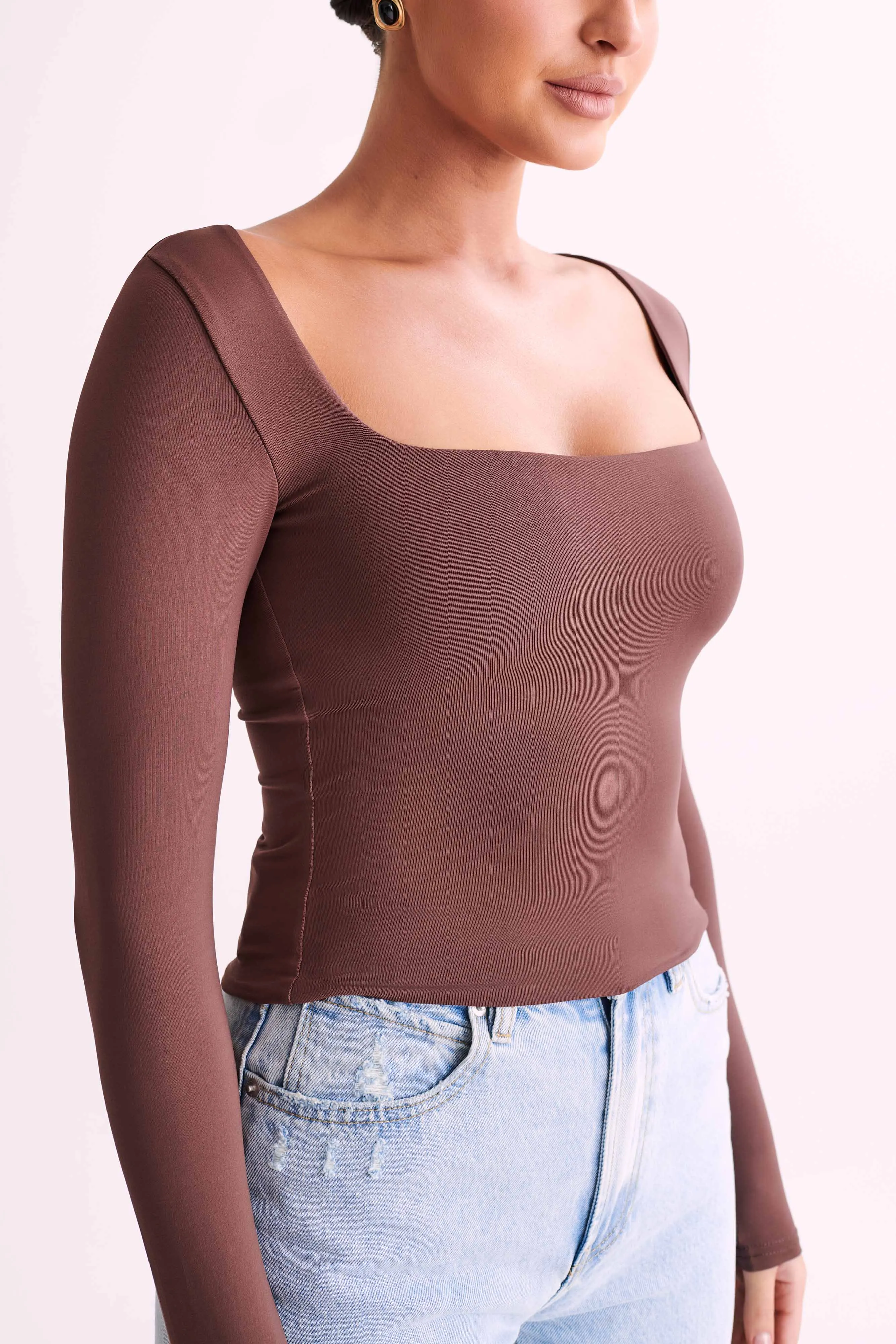 Bridget Recycled Nylon Long Sleeve Top - Mocha sold by Meshki product image thumbnail 3