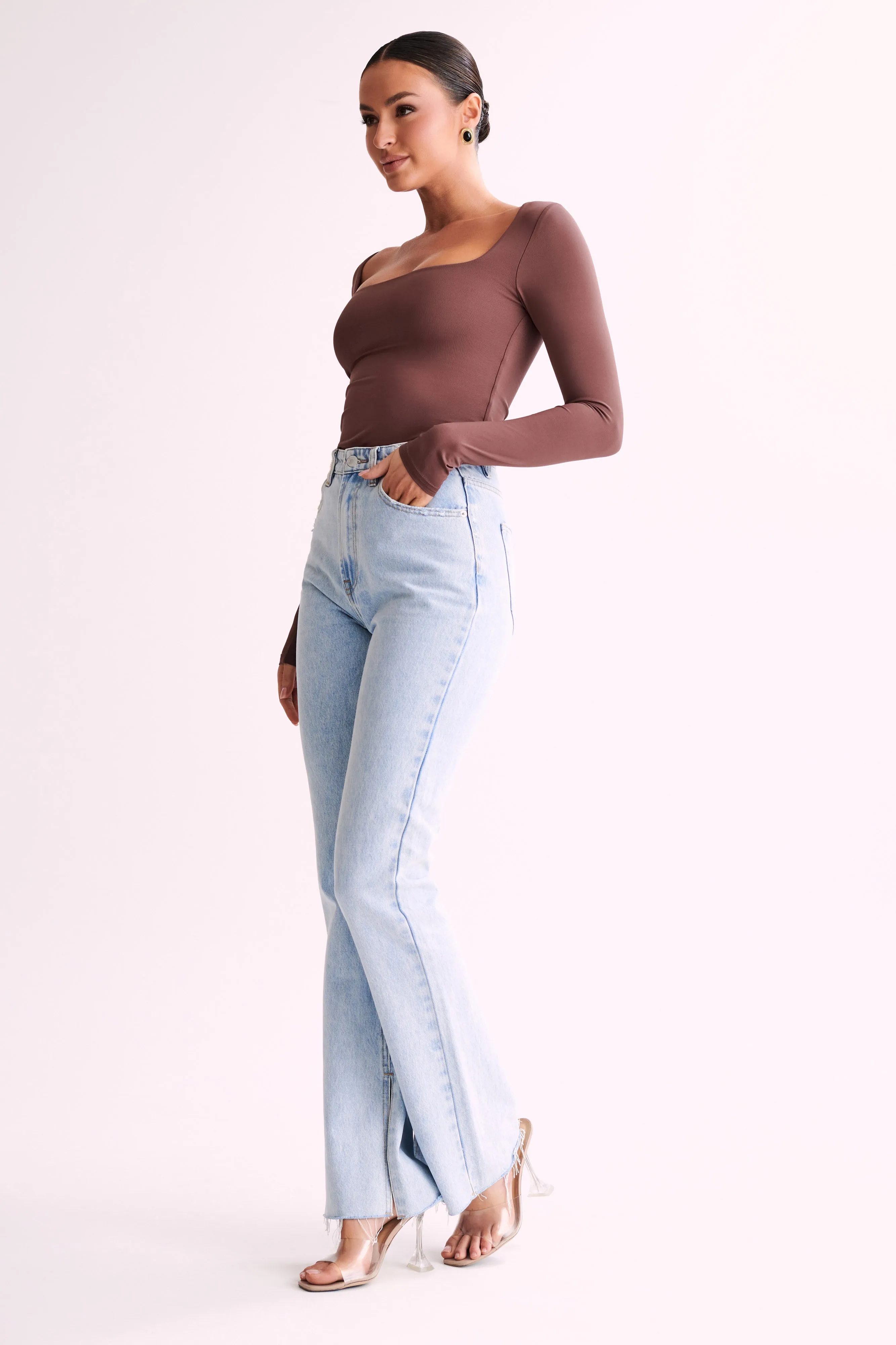 Bridget Recycled Nylon Long Sleeve Top - Mocha sold by Meshki product image thumbnail 4