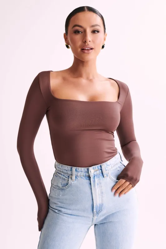 Bridget Recycled Nylon Long Sleeve Top - Mocha made by Meshki