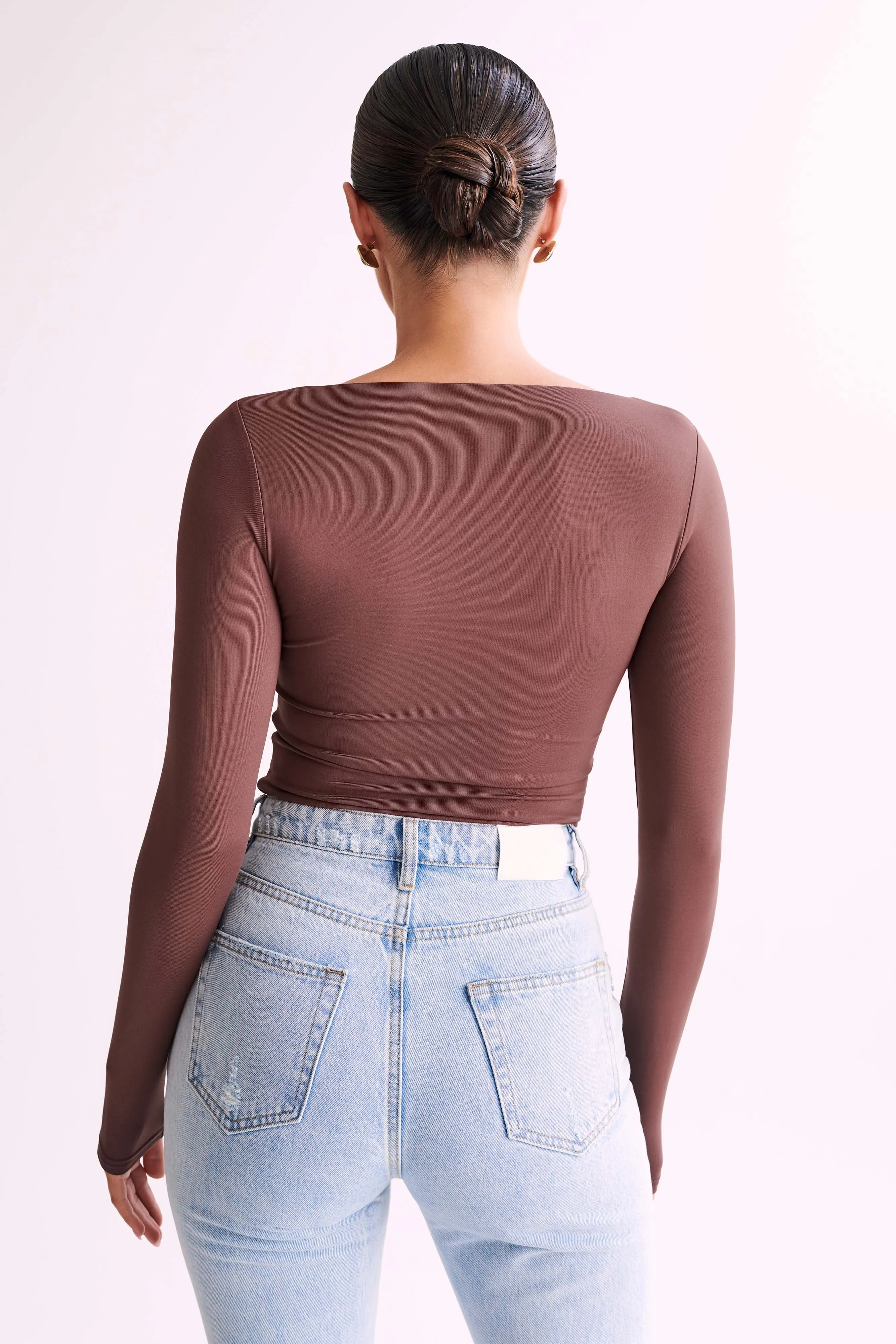 Bridget Recycled Nylon Long Sleeve Top - Mocha sold by Meshki product image thumbnail 2