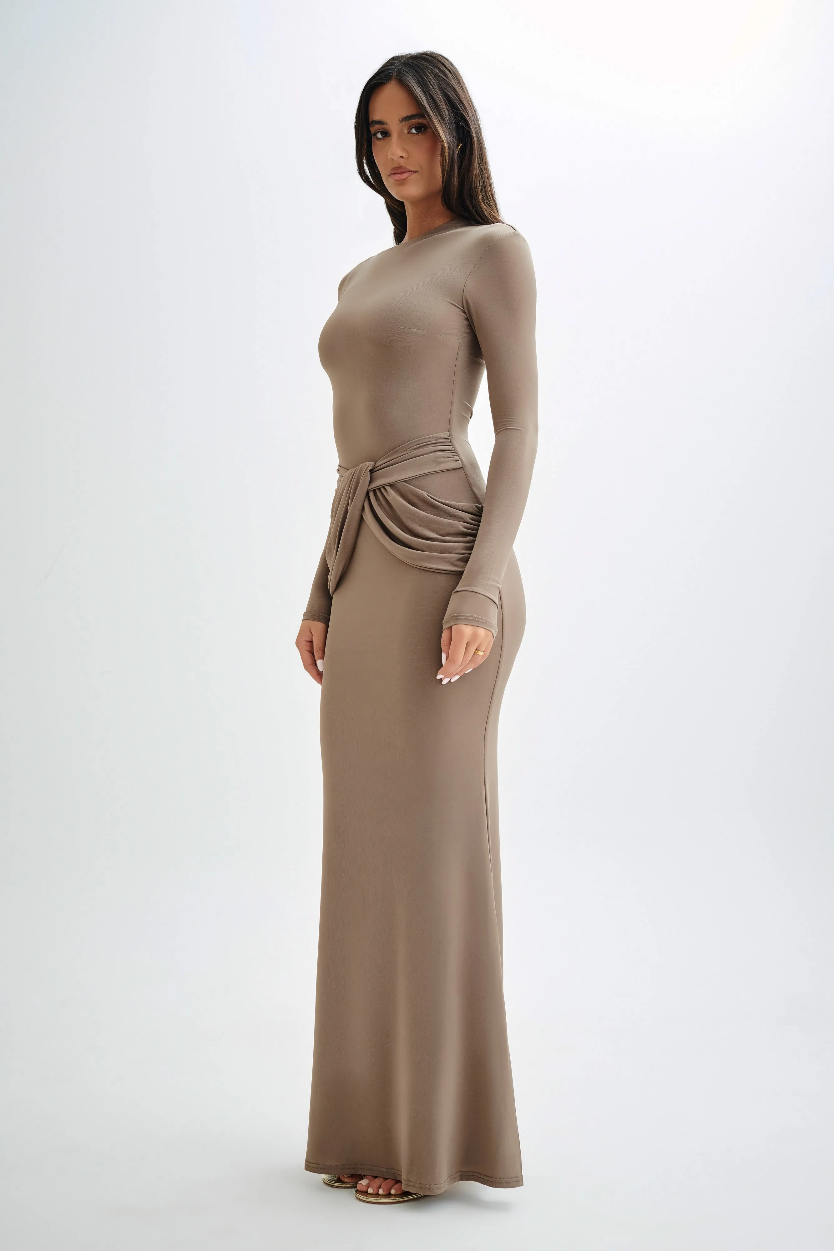 Halcyon Long Sleeve Slinky Maxi Dress - Coco sold by Meshki product image thumbnail 4