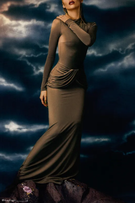 Halcyon Long Sleeve Slinky Maxi Dress - Coco sold by Meshki