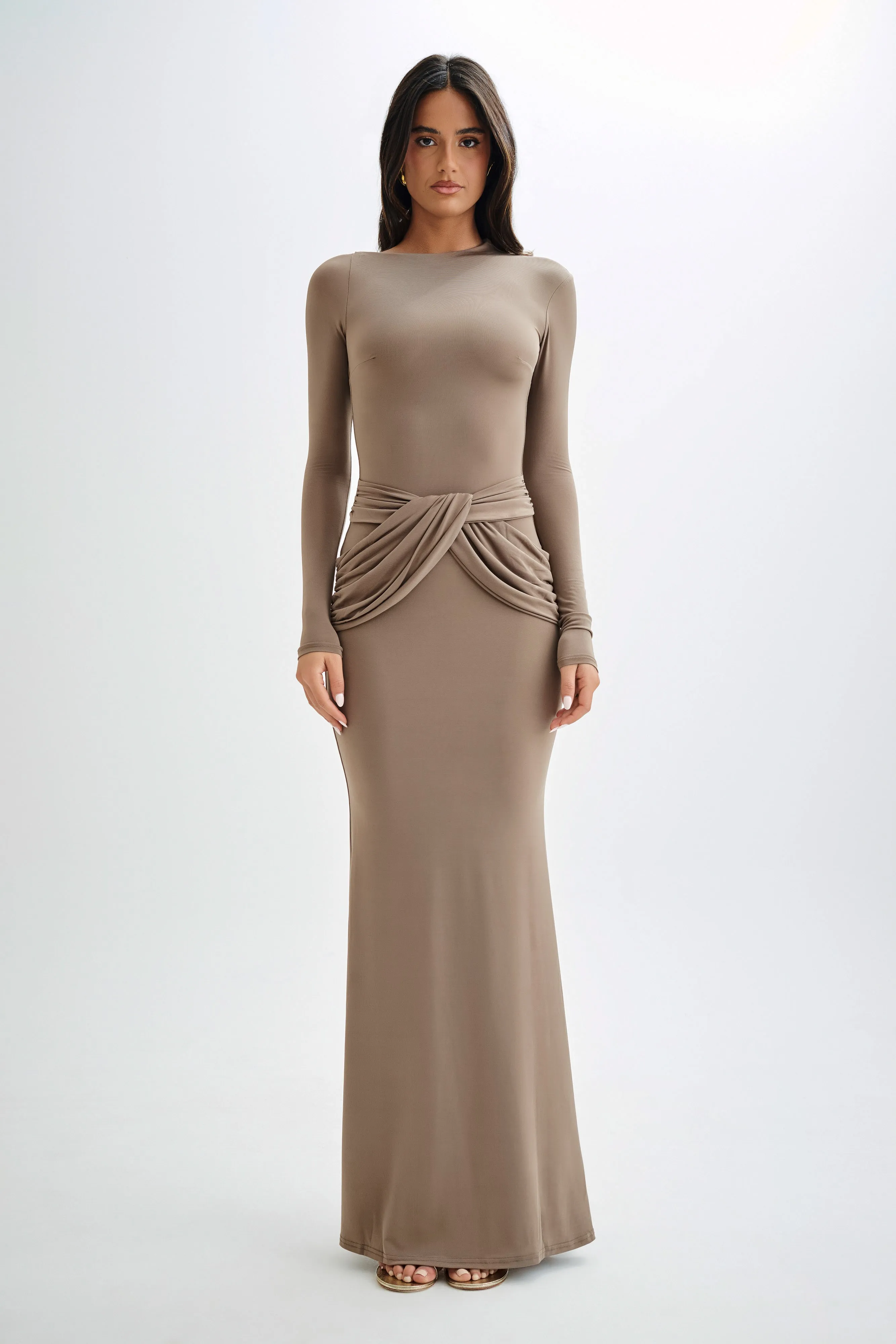 Halcyon Long Sleeve Slinky Maxi Dress - Coco sold by Meshki product image thumbnail 2