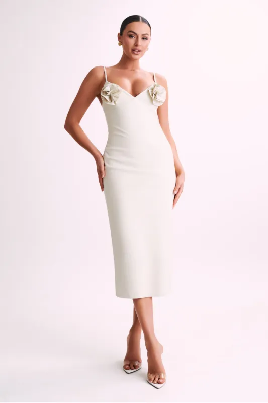 Mariam Faux Leather Rose Midi Dress - Ivory sold by Meshki