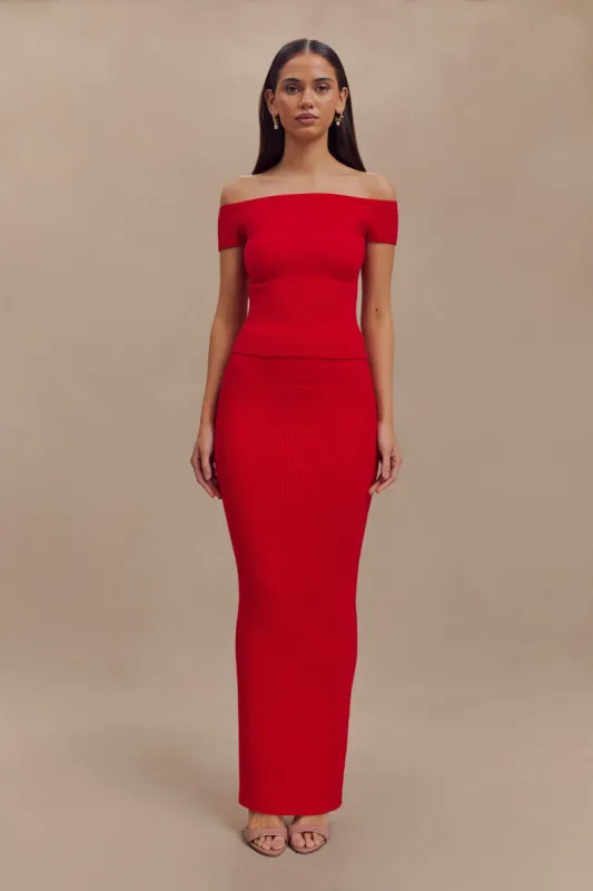 Mathilde Ribbed Knit Maxi Skirt - Ruby sold by Meshki