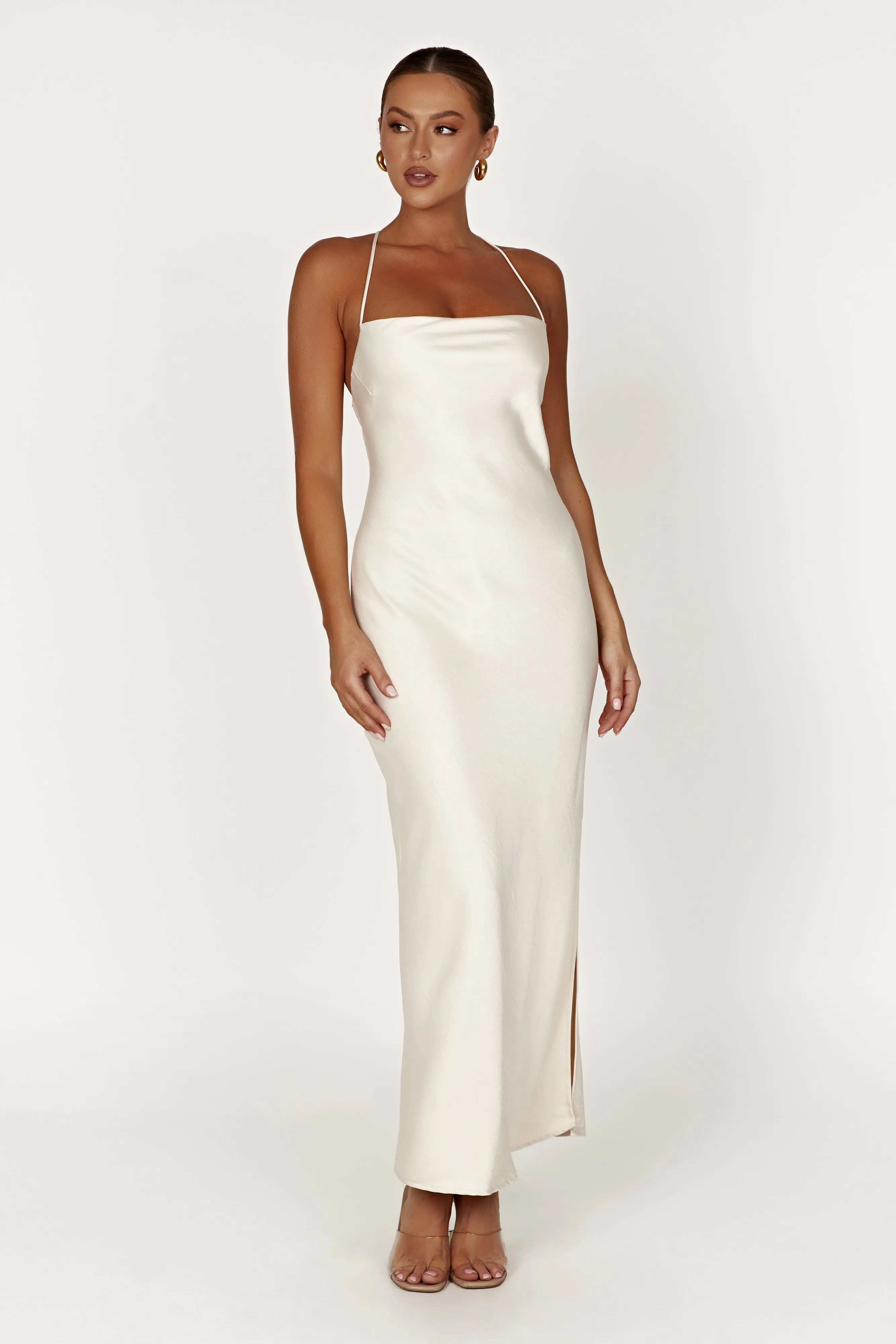 Sydney Straight Neck Slip Maxi Dress - Cream sold by Meshki