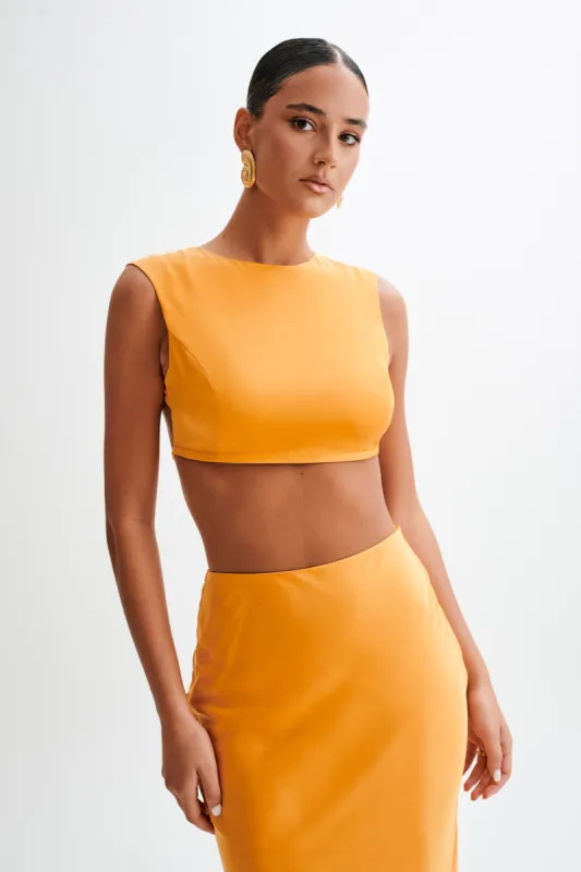 Viviana Satin Sleeveless Crop Top - Tangerine sold by Meshki