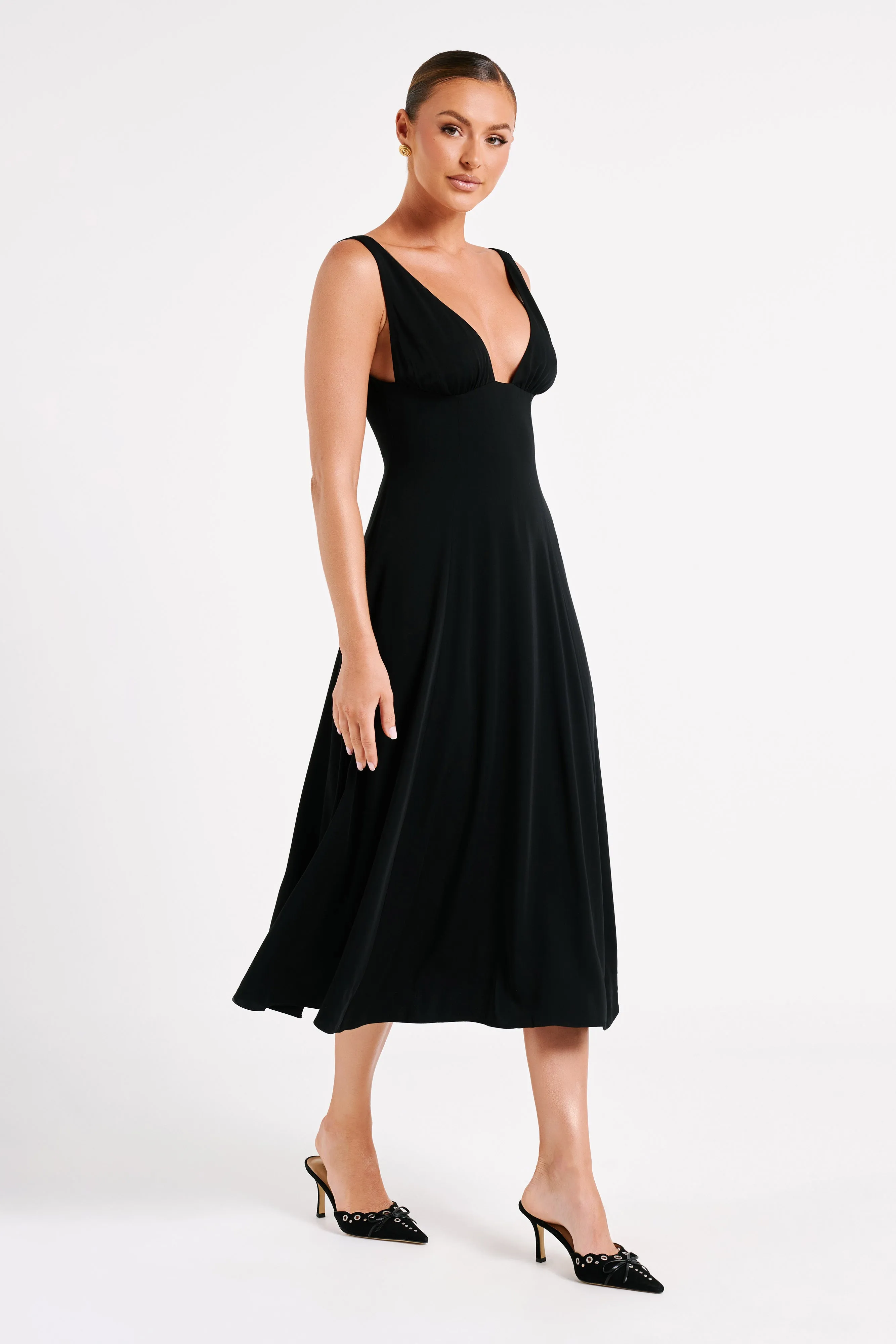 Soledad Gathered Midi Dress - Black sold by Meshki product image thumbnail 4