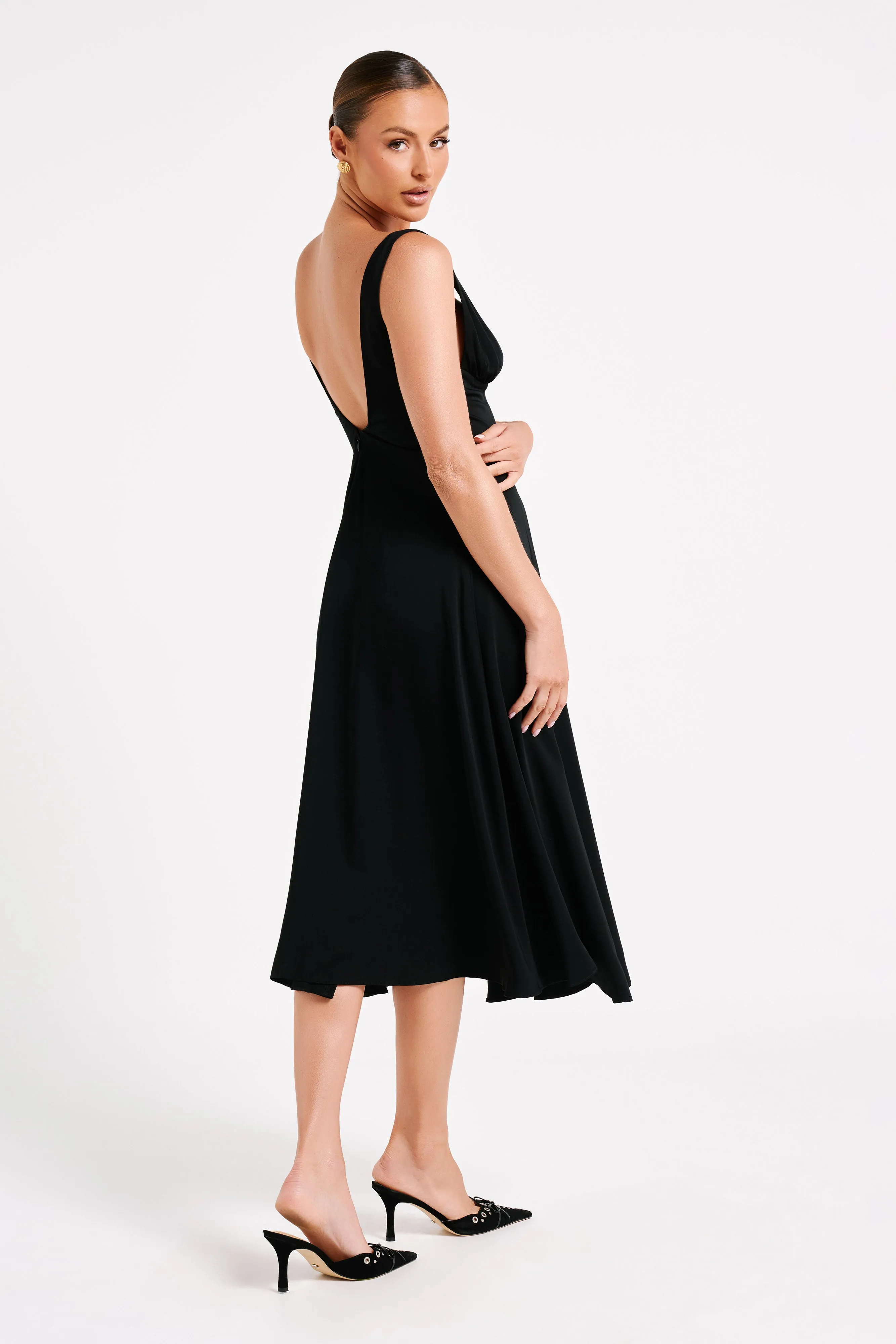 Soledad Gathered Midi Dress - Black sold by Meshki product image thumbnail 5