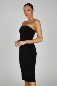 Marianne Strapless Crepe Midi Dress - Black sold by Meshki