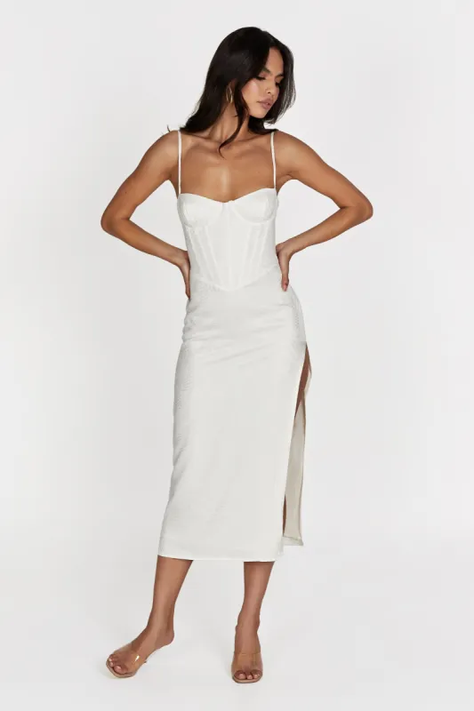 Maggie Corset Midi Dress - Bone sold by Meshki