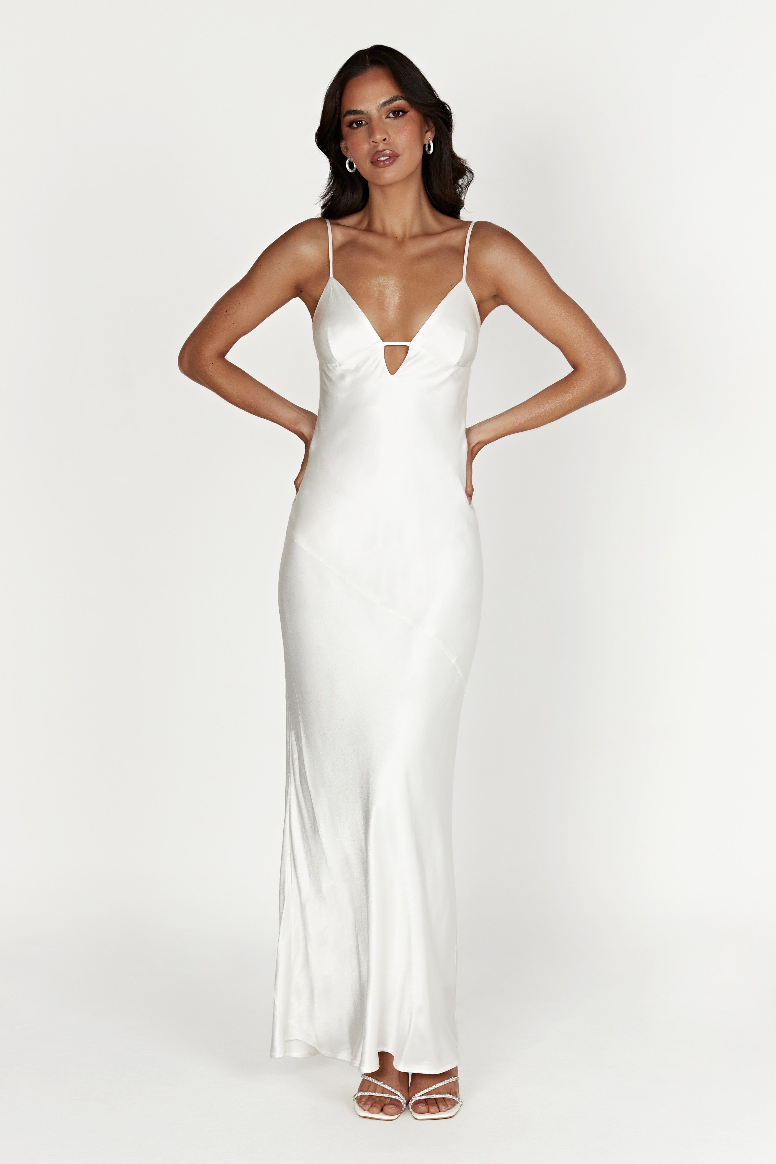 Cora Tie Back Maxi Slip Dress - White sold by Meshki