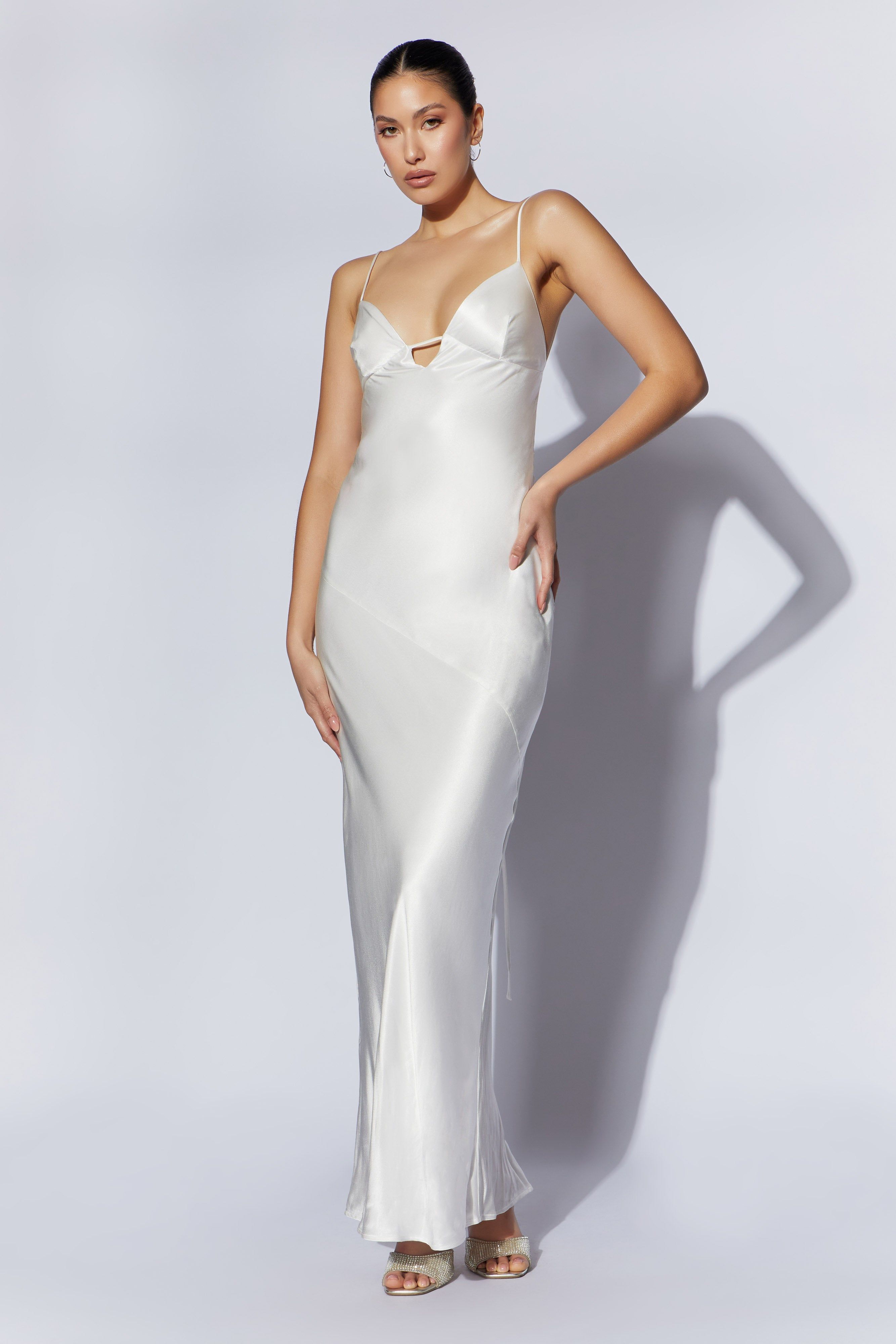 Cora Tie Back Maxi Slip Dress - White sold by Meshki product image thumbnail 9