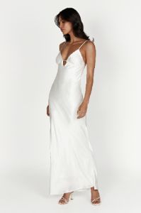 Cora Tie Back Maxi Slip Dress - White sold by Meshki