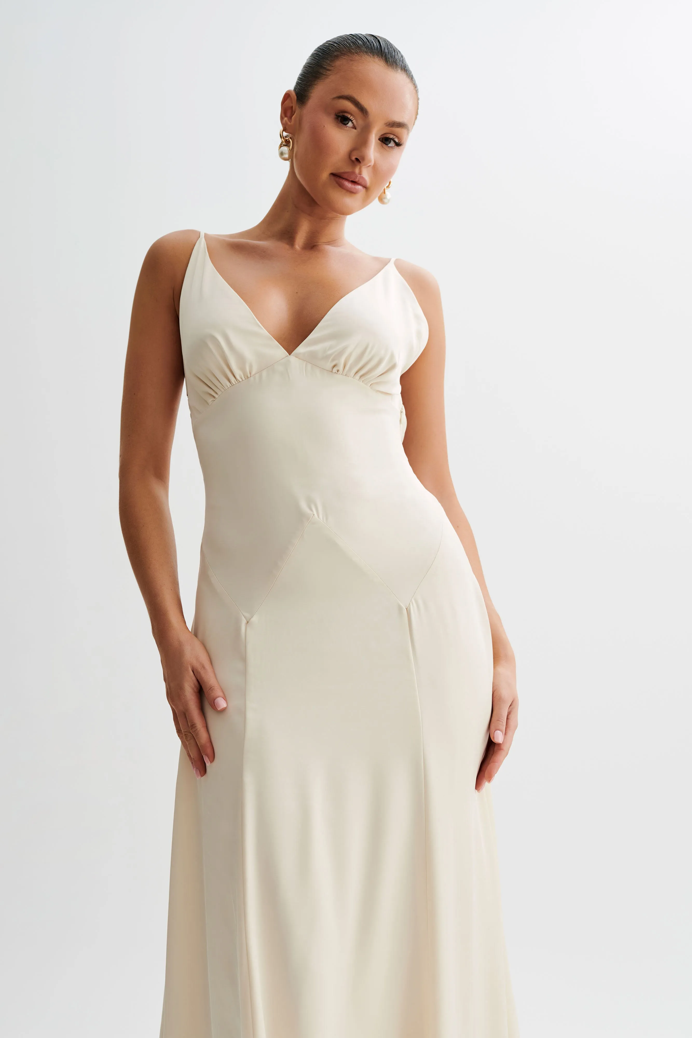 Kamala Low Back Satin Maxi Dress - Sand sold by Meshki product image thumbnail 5