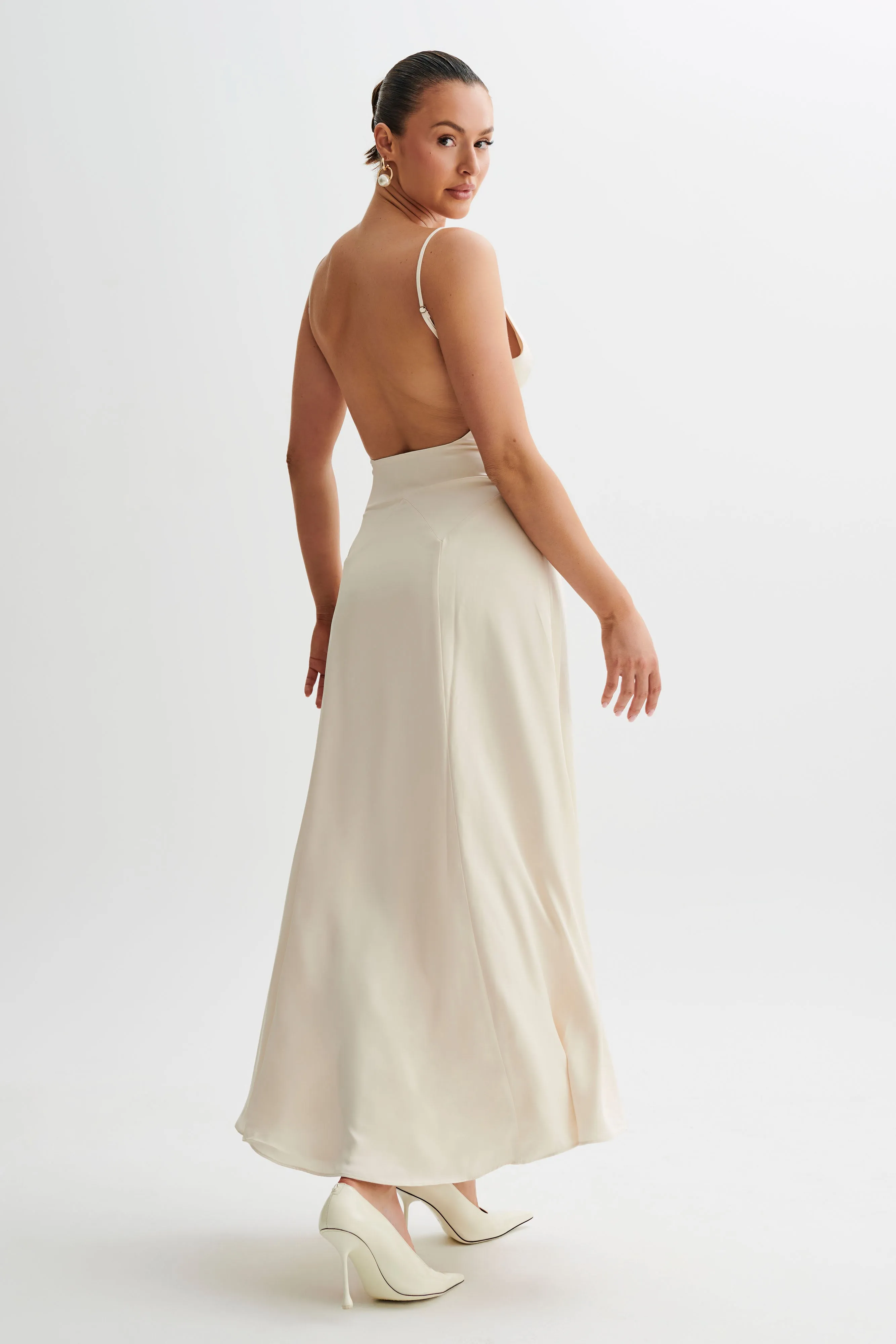Kamala Low Back Satin Maxi Dress - Sand sold by Meshki product image thumbnail 2