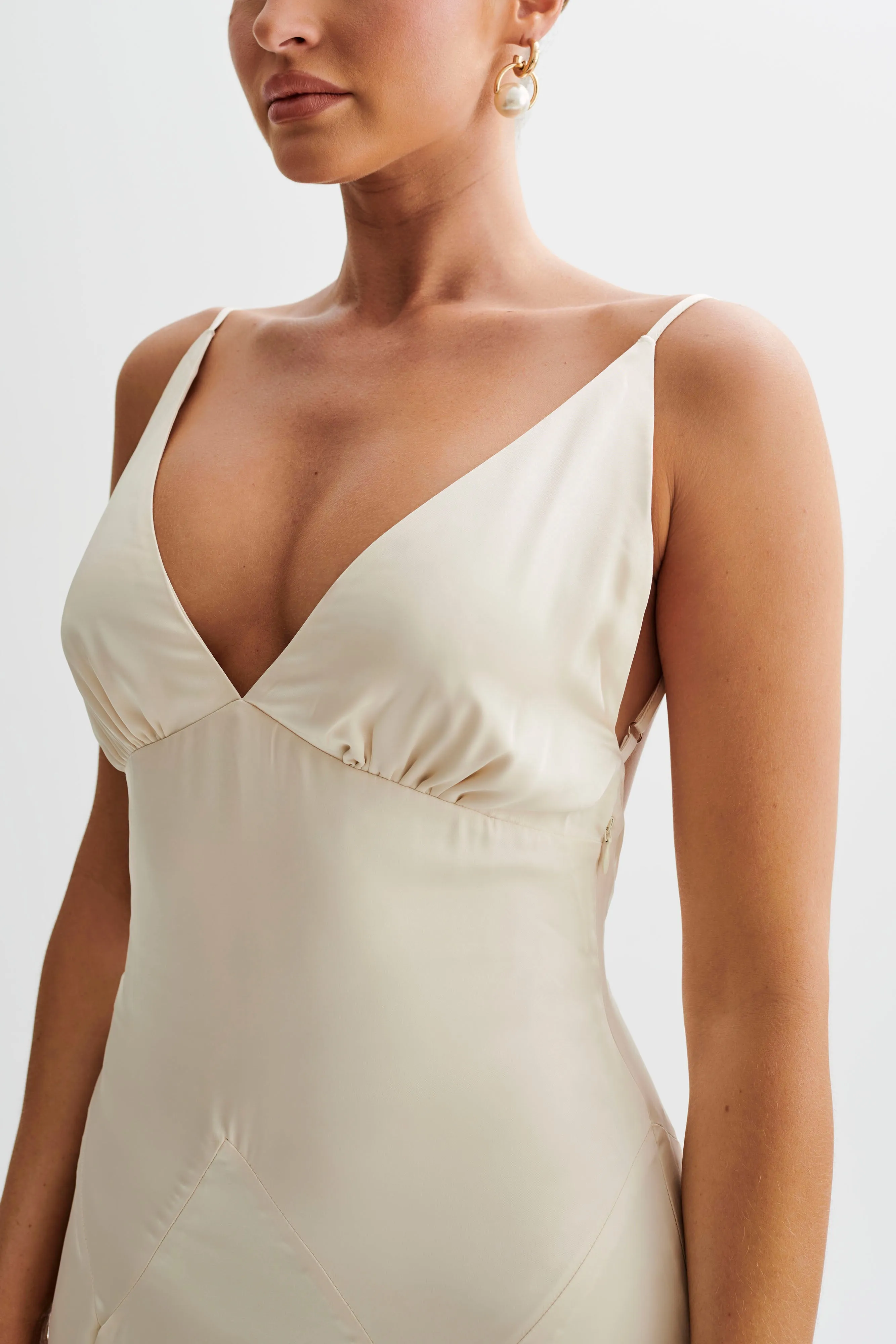 Kamala Low Back Satin Maxi Dress - Sand sold by Meshki product image thumbnail 3