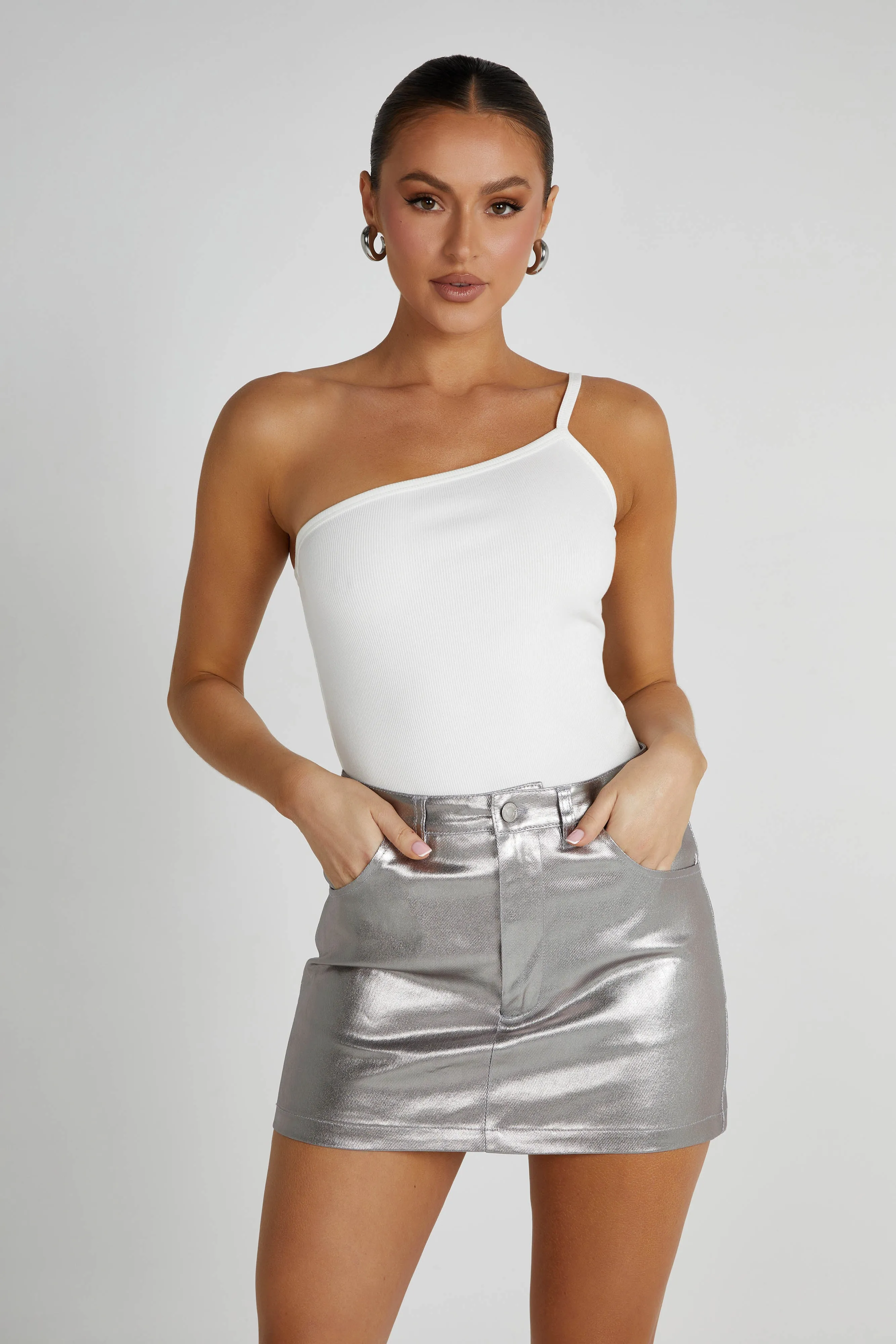 Carlie Metallic Mini Skirt - Silver sold by Meshki product image thumbnail 5