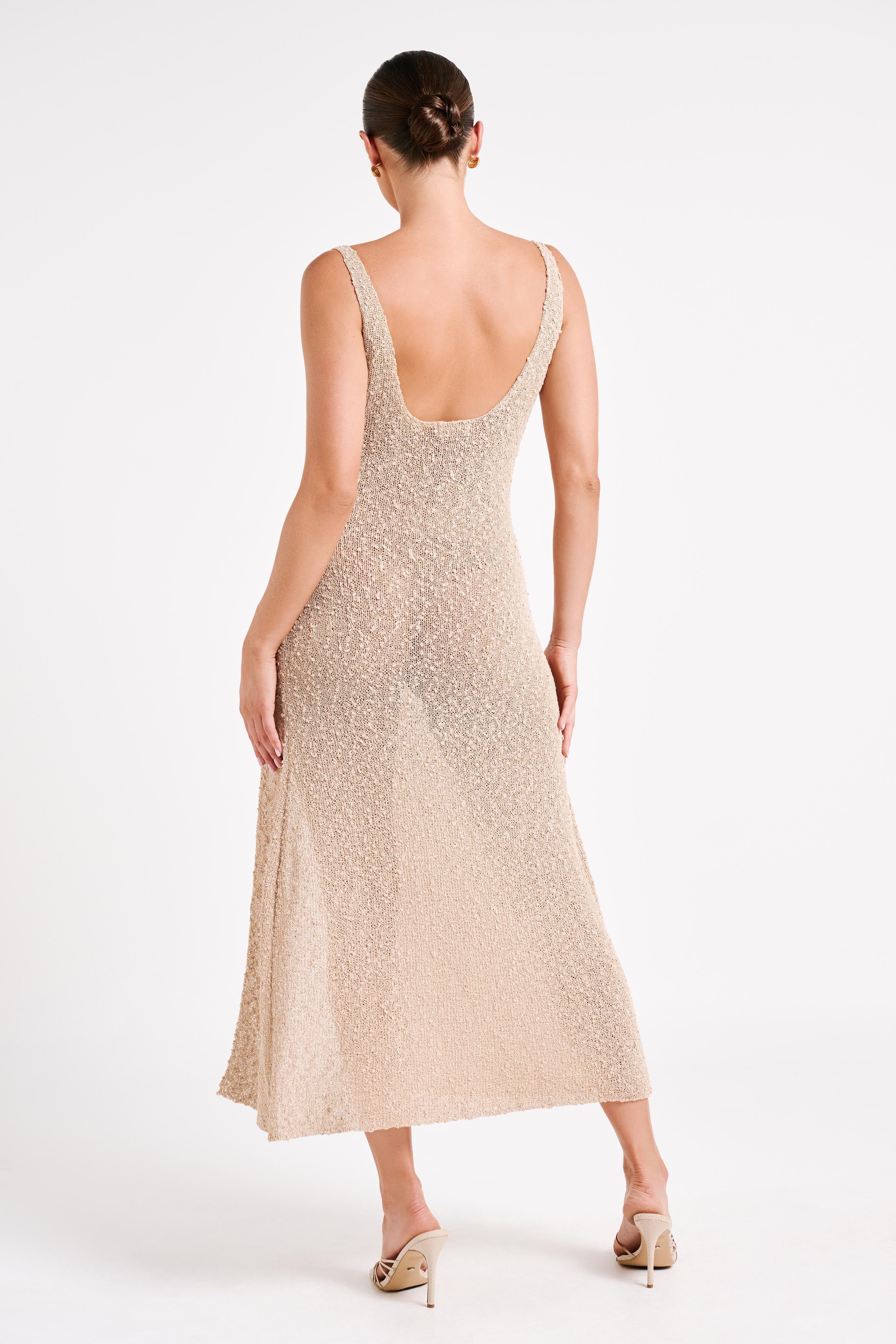 Vittoria Boucle Maxi Dress With Split - Wheat sold by Meshki product image thumbnail 3