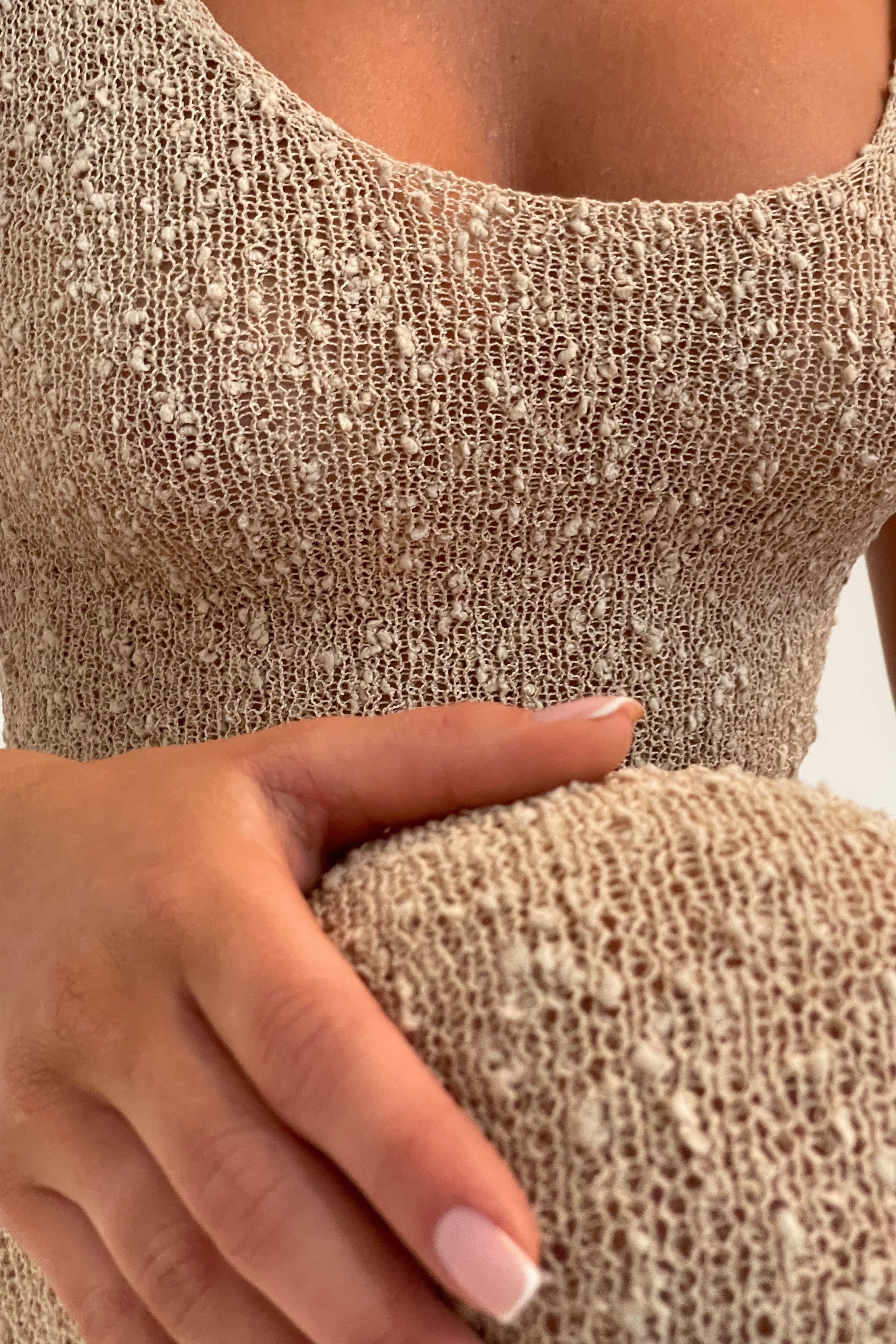 Vittoria Boucle Maxi Dress With Split - Wheat sold by Meshki product image thumbnail 2