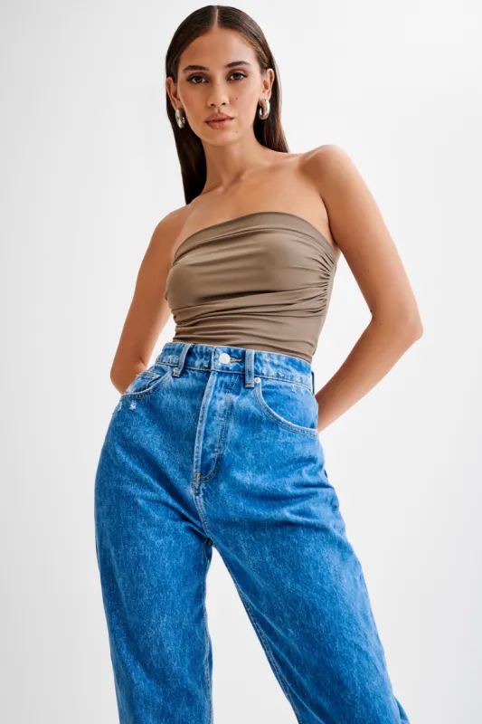 Romina Recycled Nylon Ruched Bodysuit - Coco sold by Meshki