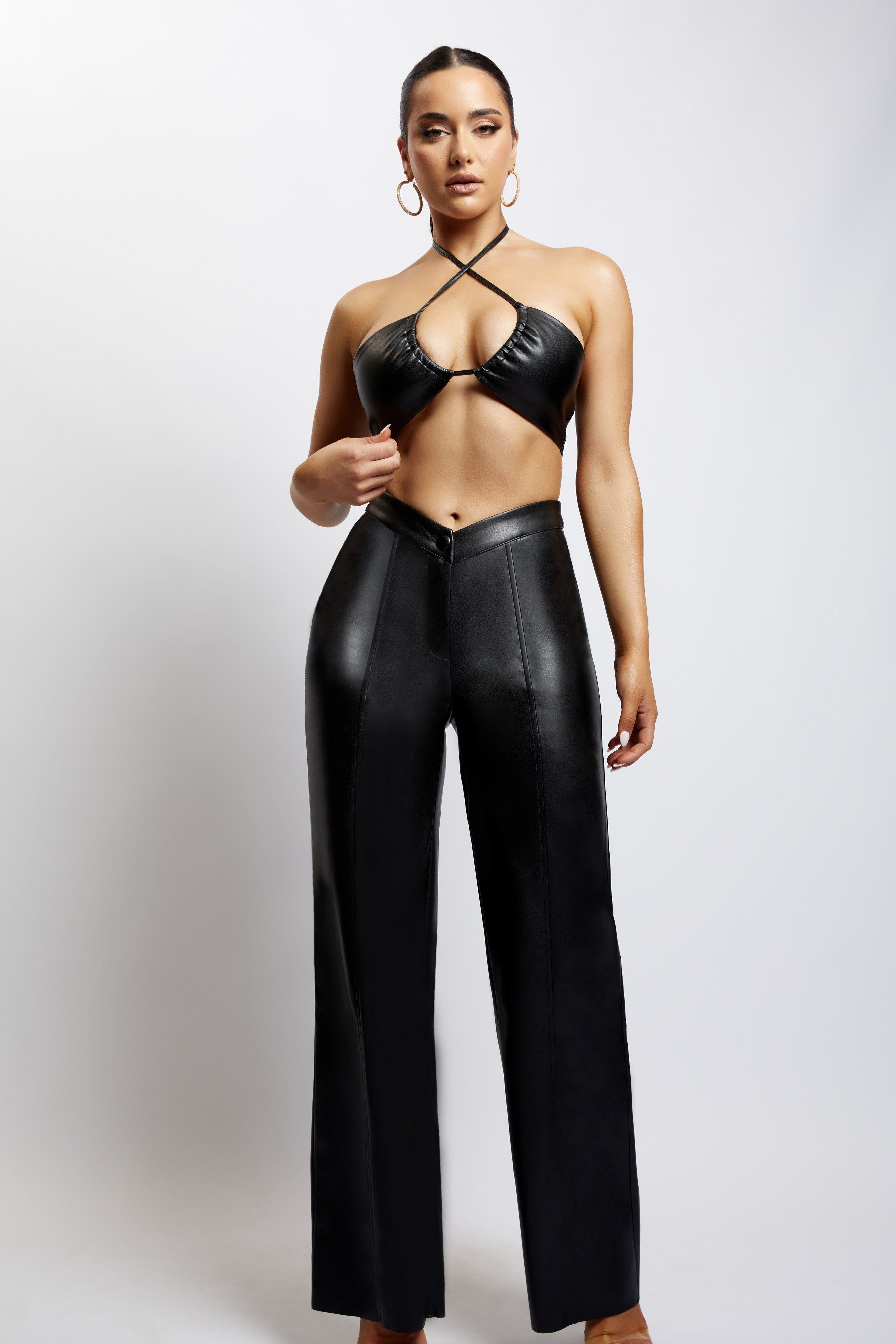Kamora Faux Leather Wide Leg Pants - Black sold by Meshki product image thumbnail 5