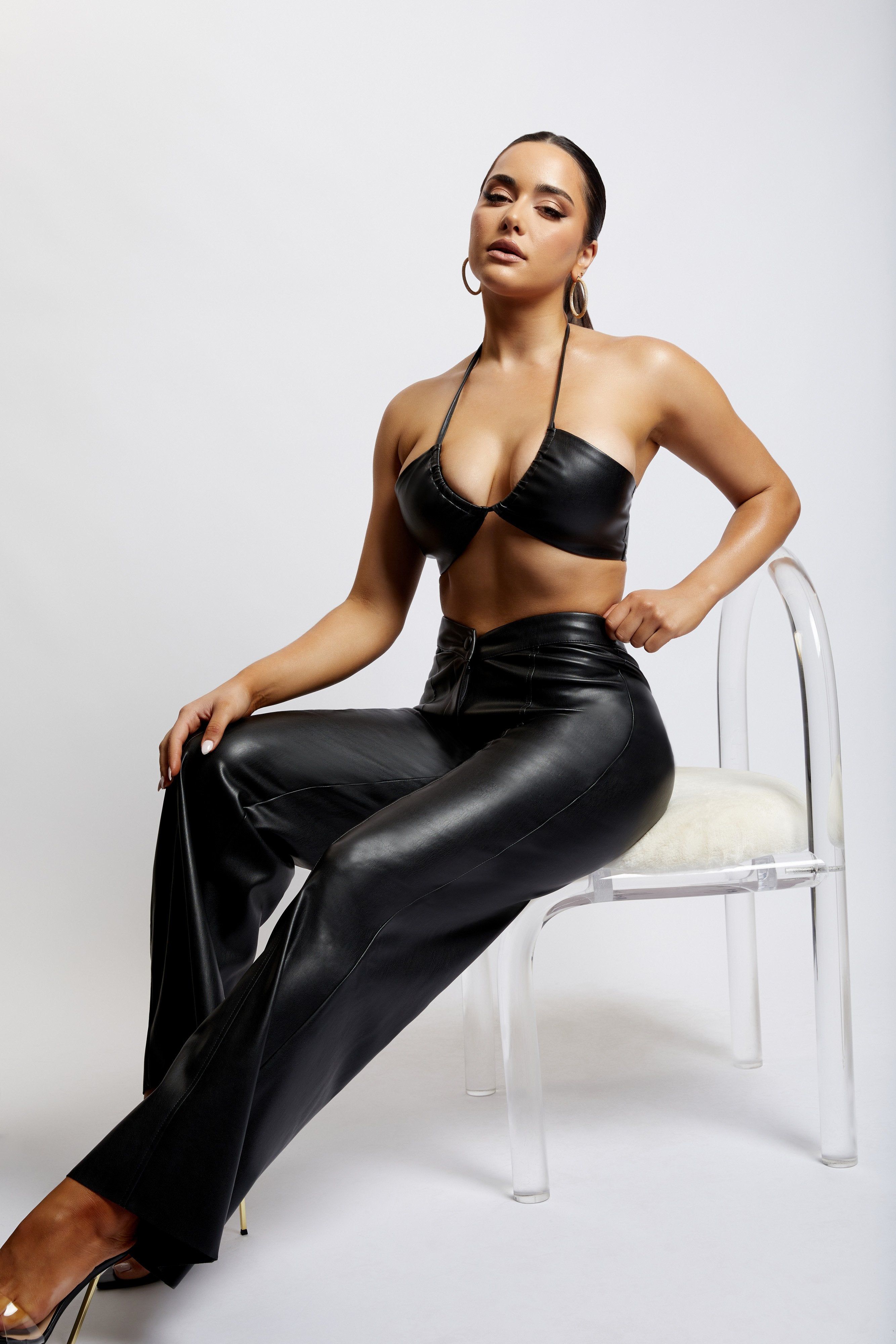 Kamora Faux Leather Wide Leg Pants - Black sold by Meshki product image thumbnail 9