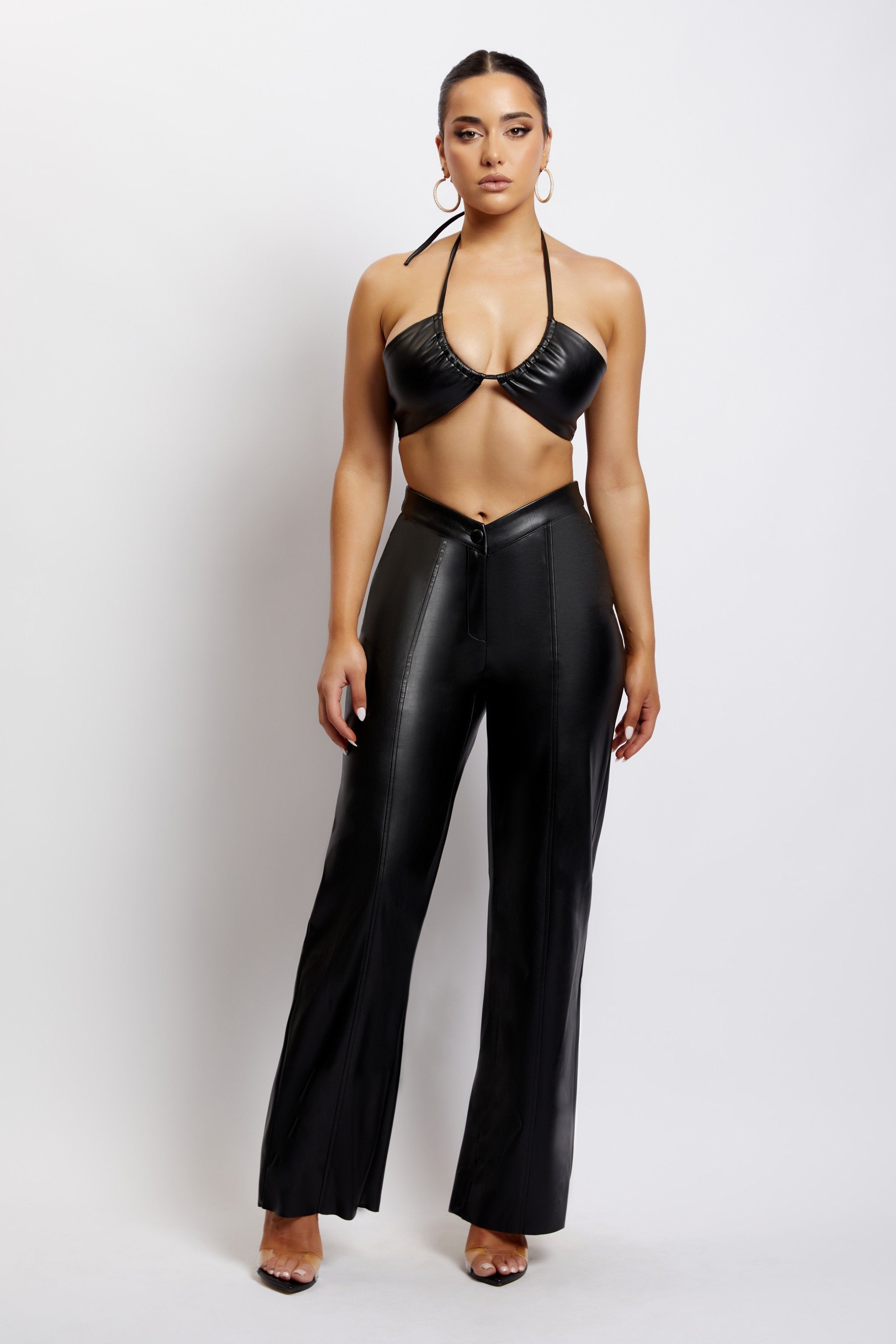 Kamora Faux Leather Wide Leg Pants - Black sold by Meshki product image thumbnail 7