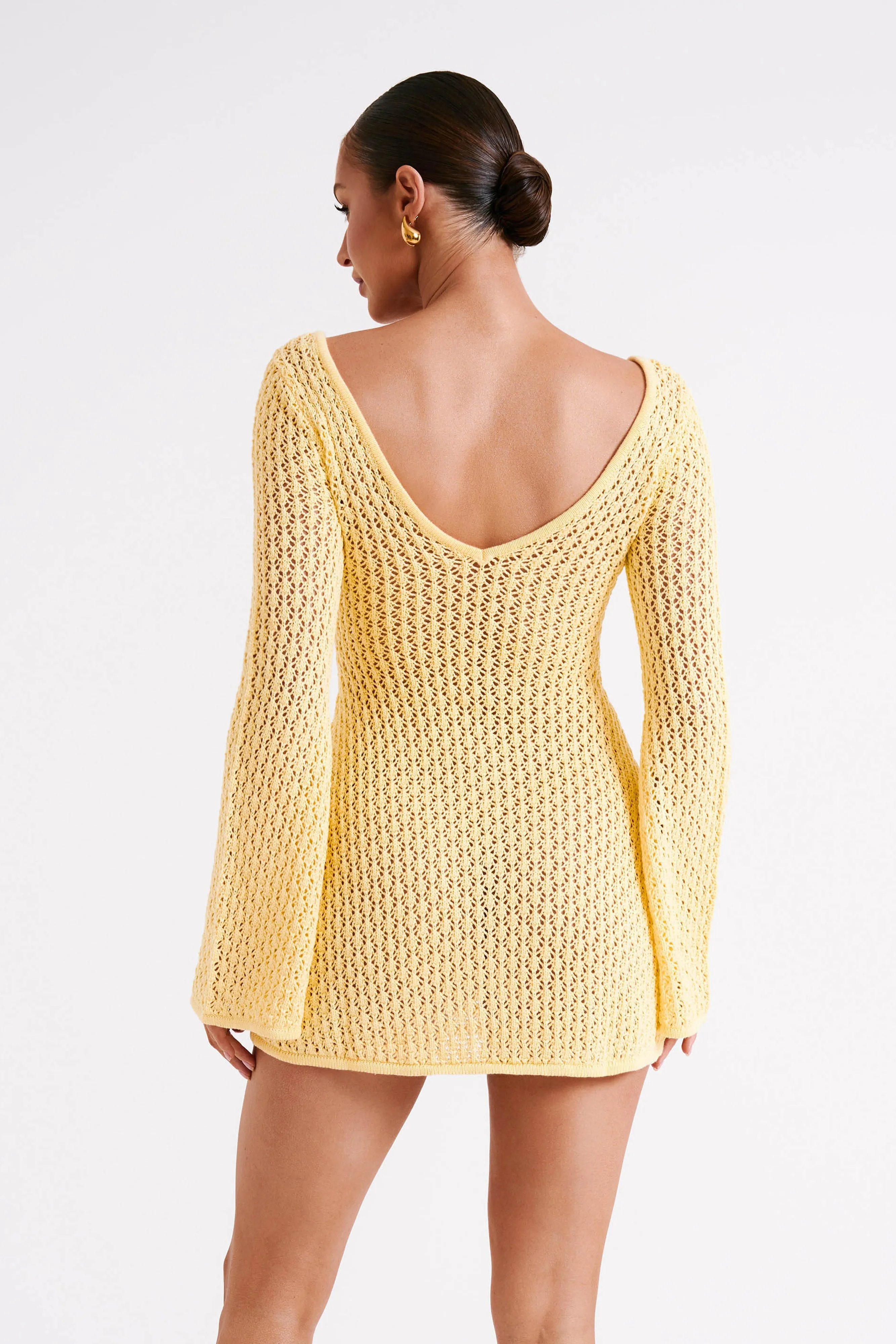 Kayleigh Crochet Knit Mini Dress - Lemon sold by Meshki product image thumbnail 3