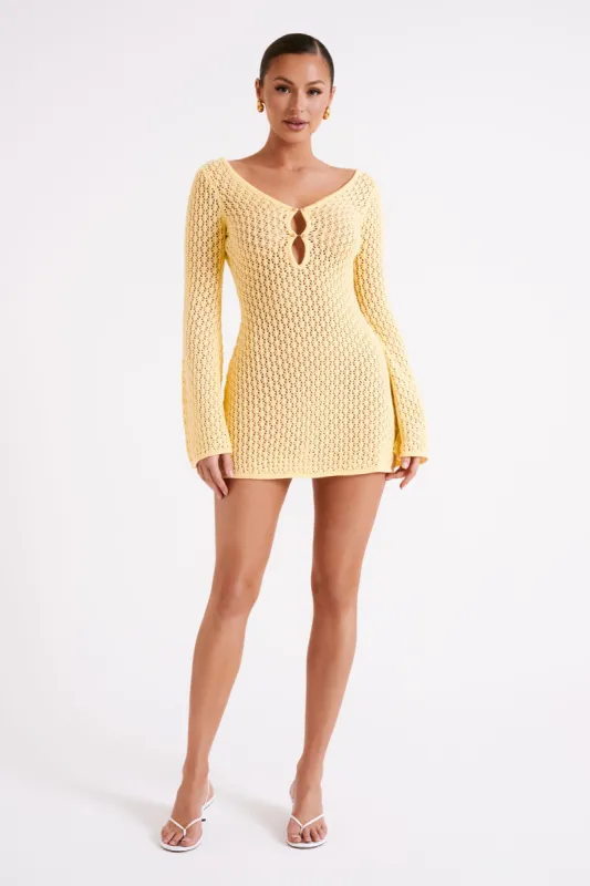 Kayleigh Crochet Knit Mini Dress - Lemon | Parallel