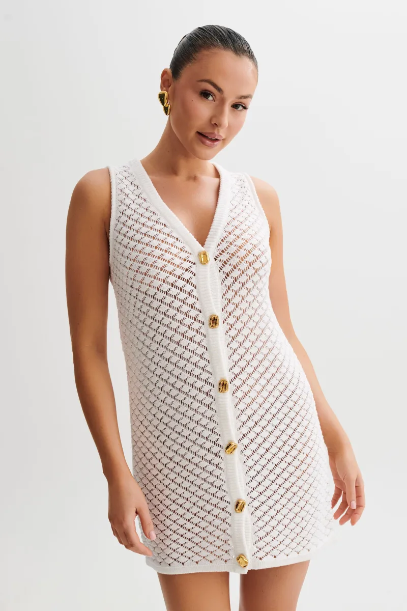 Delta Sleeveless Knit Button Up Mini Dress - Ivory | Parallel