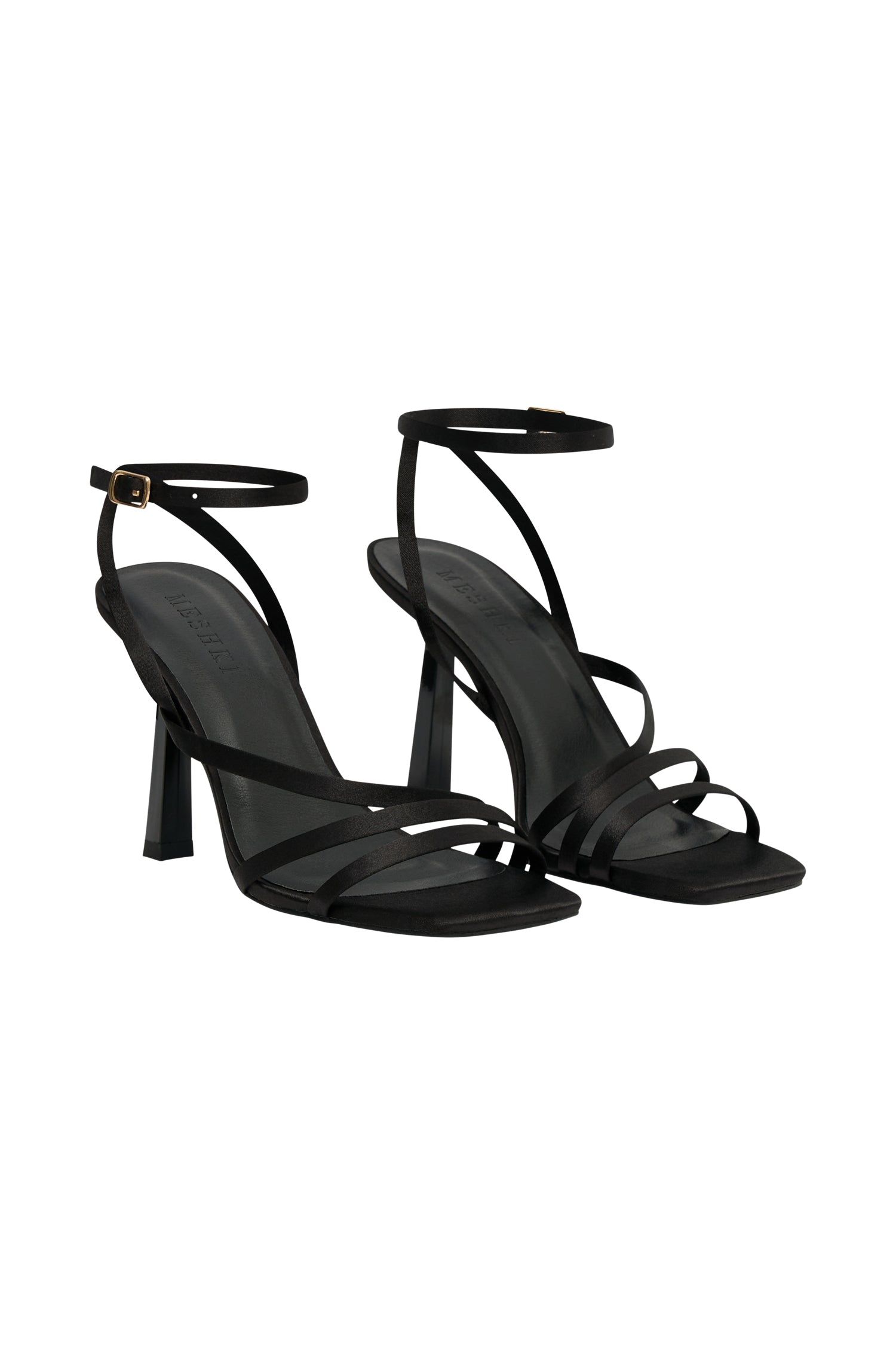 Lena Three Strap Satin Heels - Black sold by Meshki product image thumbnail 6
