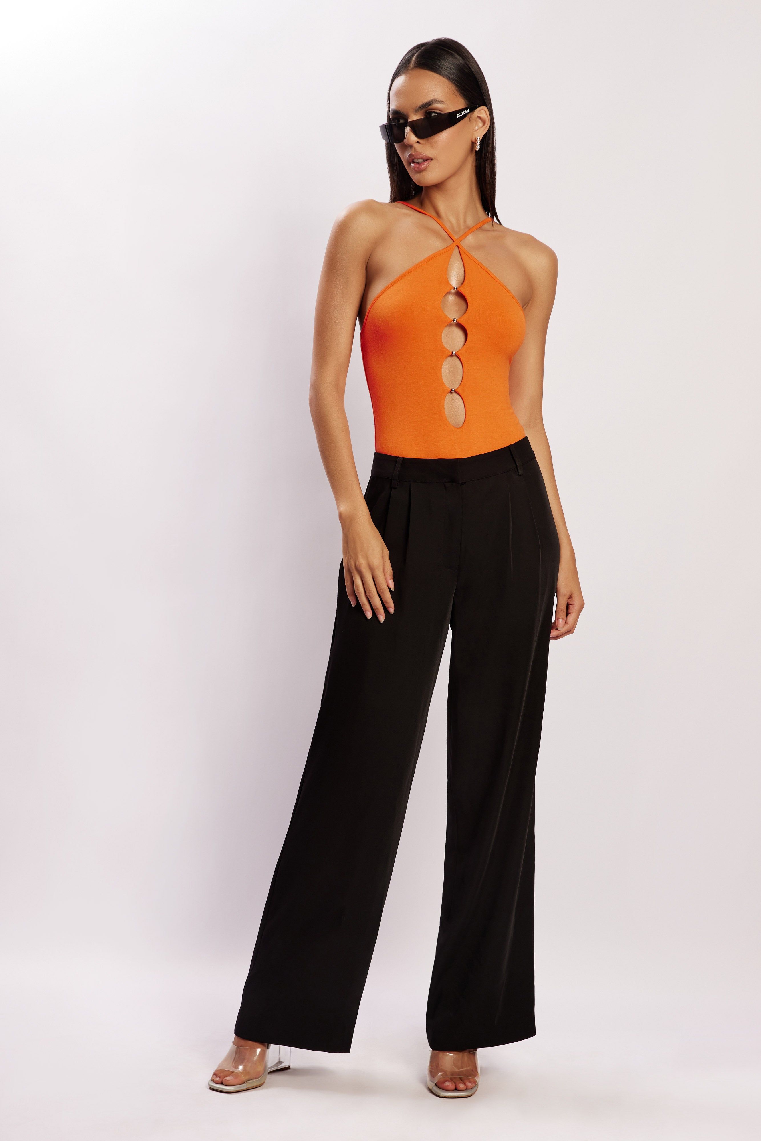 Etta Beaded Cutout Bodysuit - Tangerine sold by Meshki product image thumbnail 6