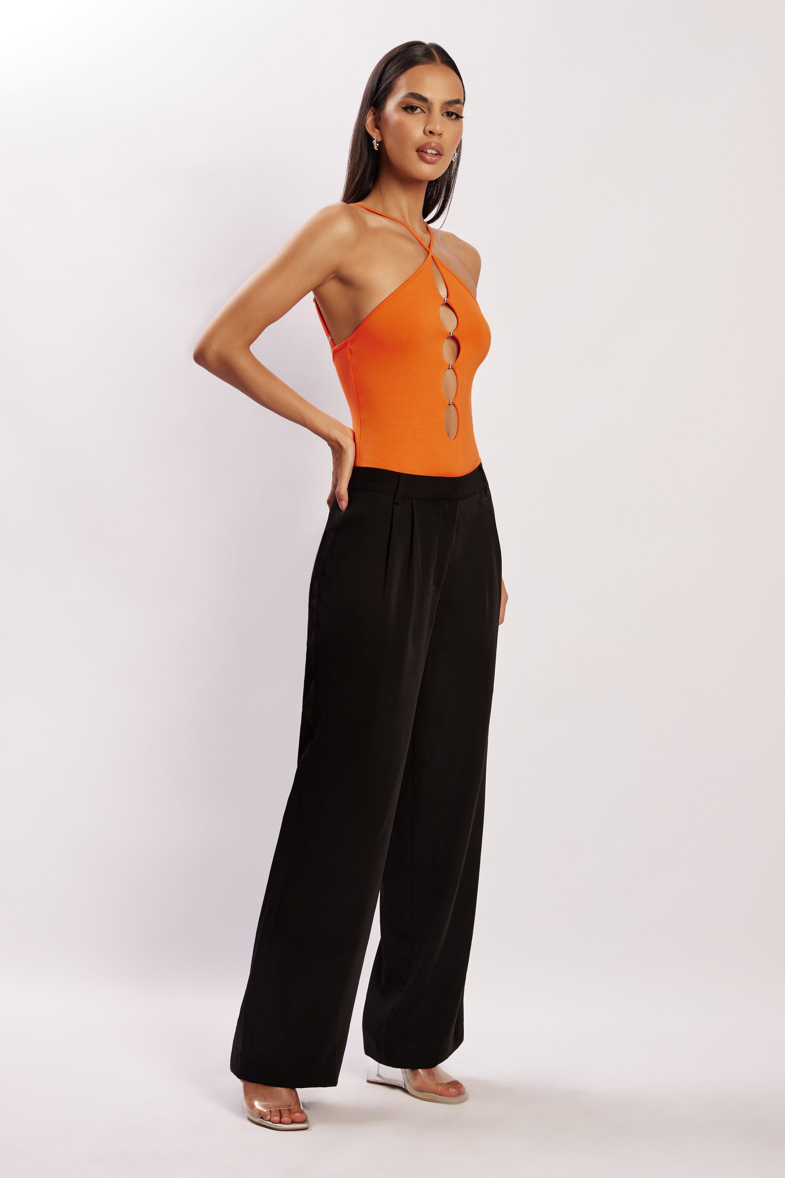 Etta Beaded Cutout Bodysuit - Tangerine sold by Meshki product image thumbnail 4