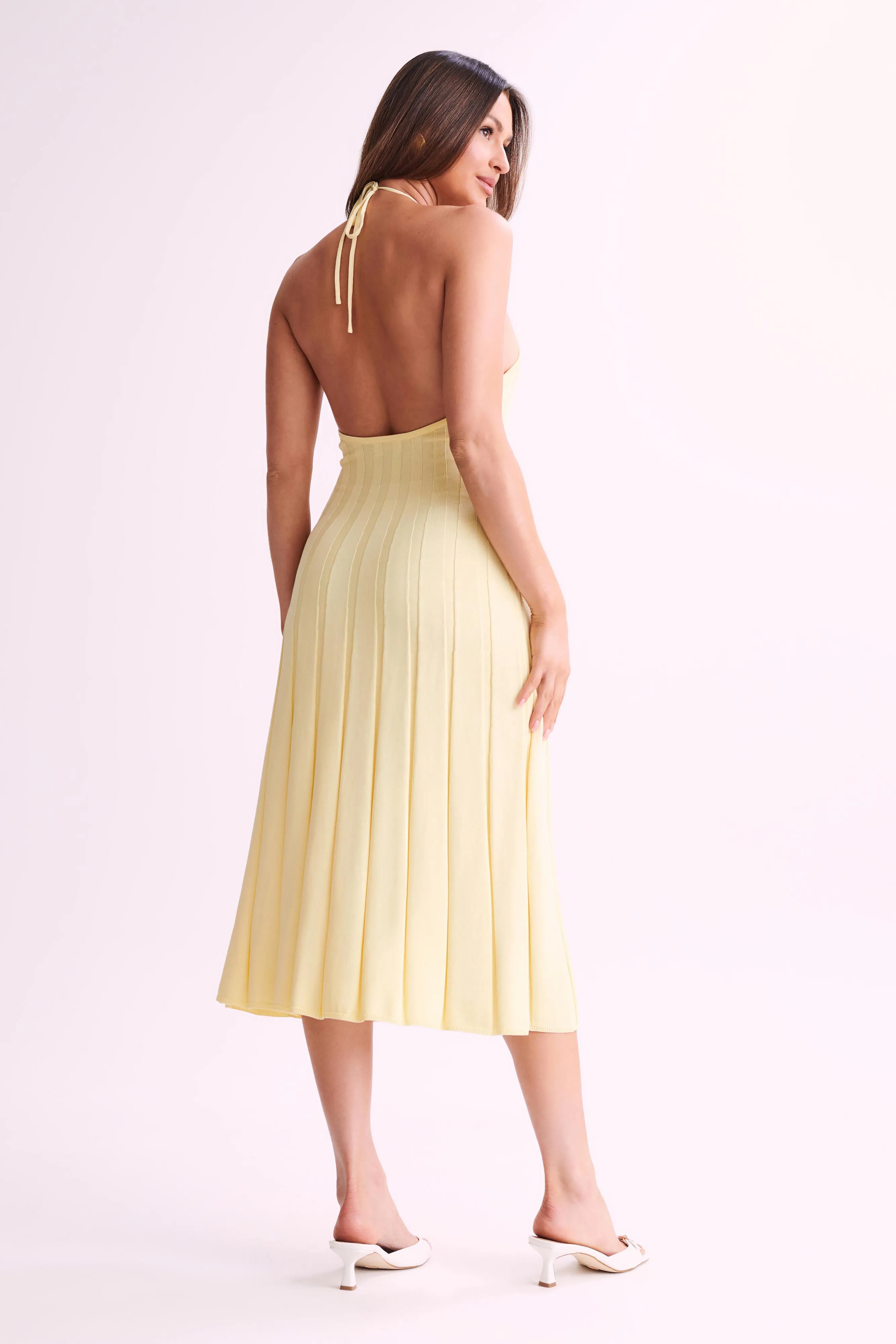 Adrienne Halter Neck Midi Dress - Lemon sold by Meshki product image thumbnail 4