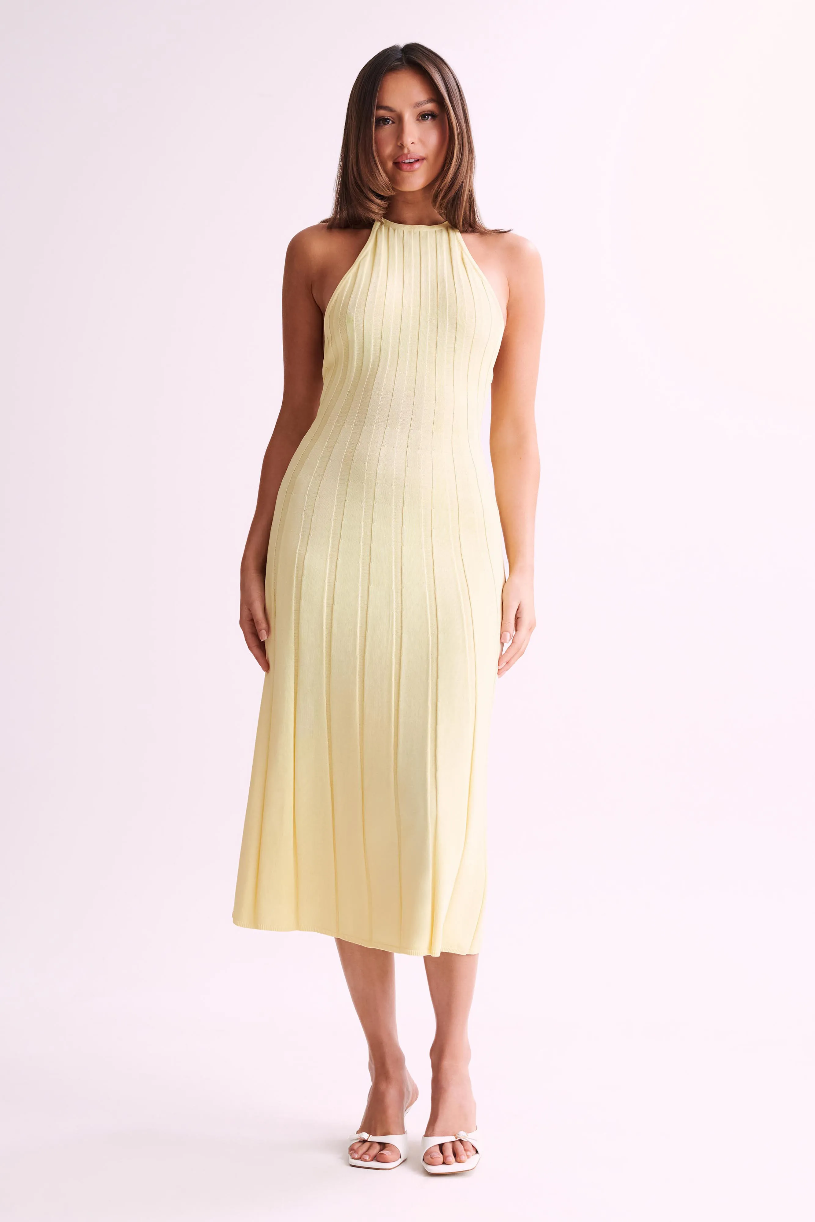 Adrienne Halter Neck Midi Dress - Lemon sold by Meshki