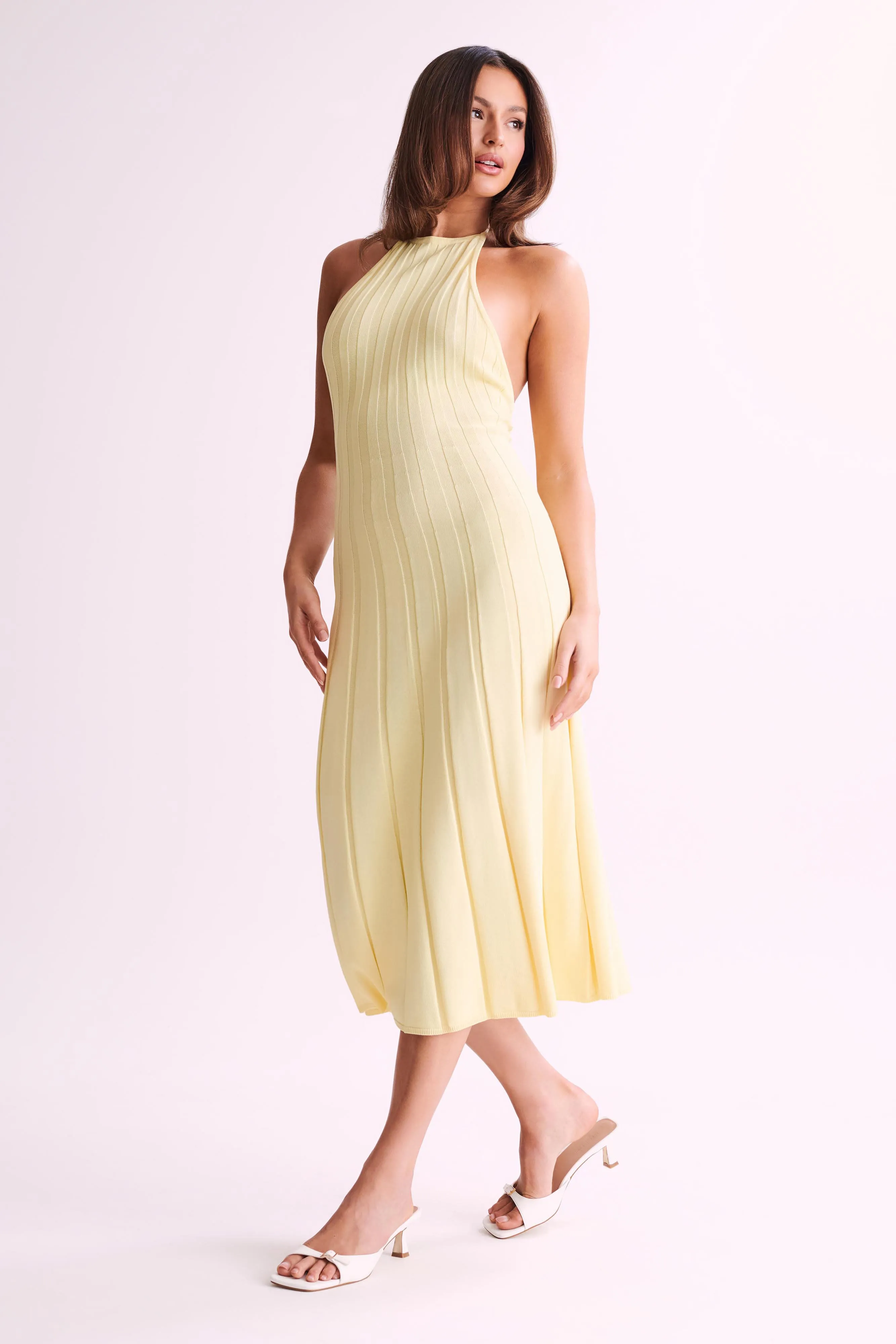Adrienne Halter Neck Midi Dress - Lemon sold by Meshki product image thumbnail 5