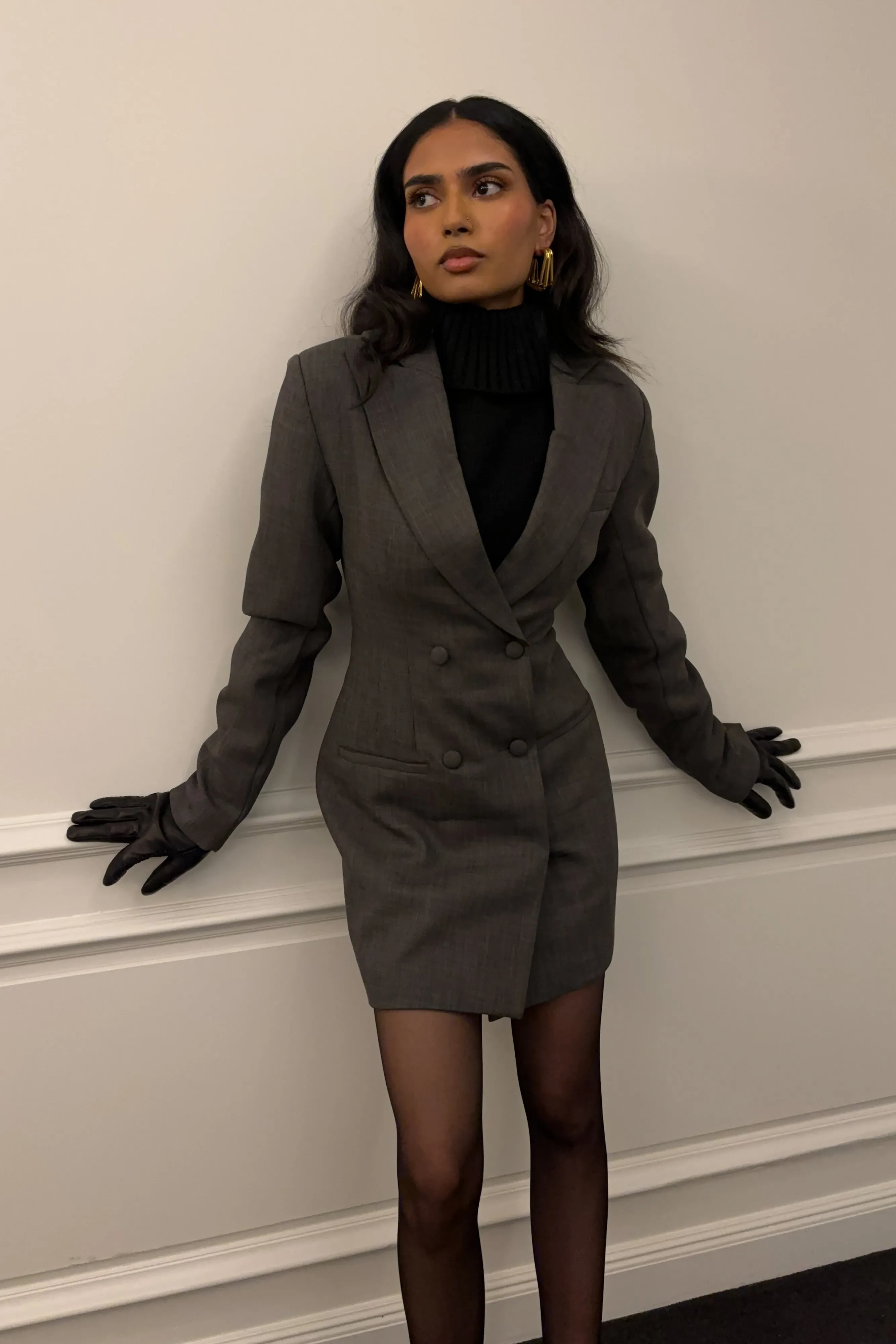 Callahan Textured Blazer Dress - Charcoal sold by Meshki product image thumbnail 2