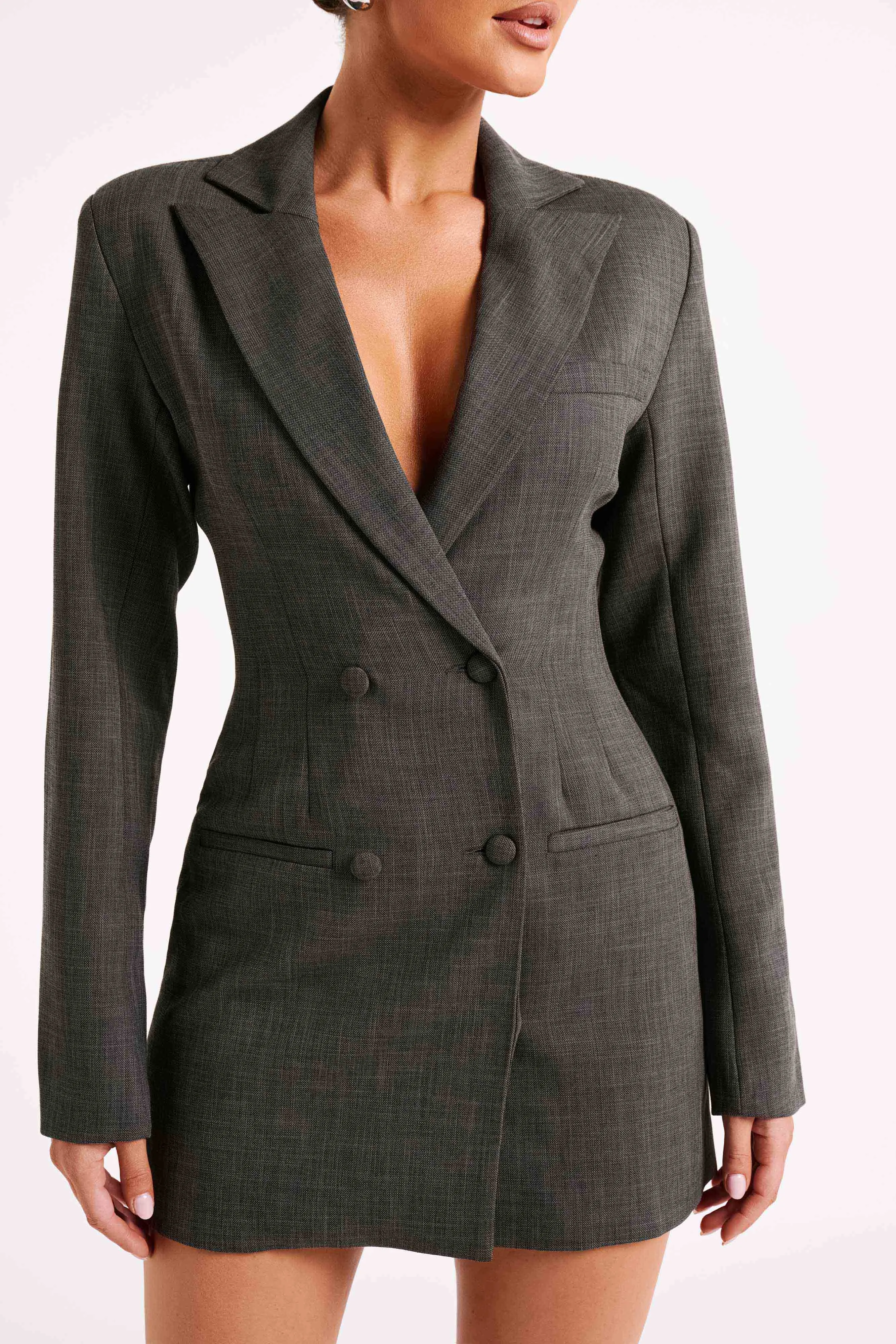 Callahan Textured Blazer Dress - Charcoal sold by Meshki product image thumbnail 4