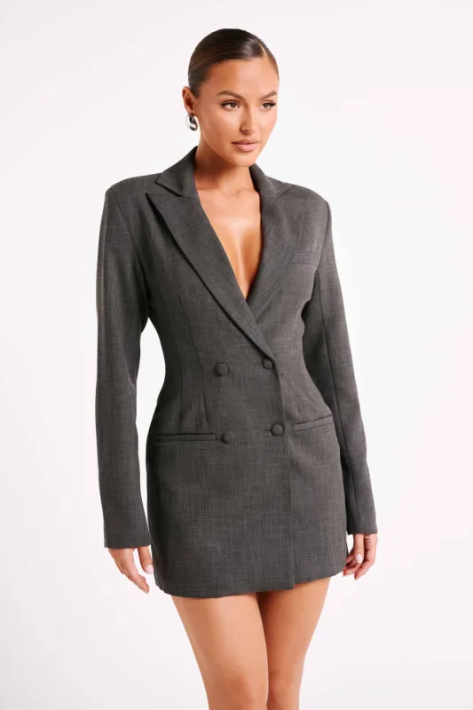 Callahan Textured Blazer Dress - Charcoal sold by Meshki