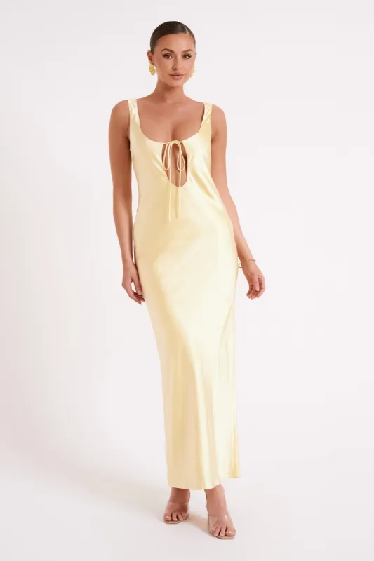 Aubrie Keyhole Satin Maxi Dress - Butter sold by Meshki