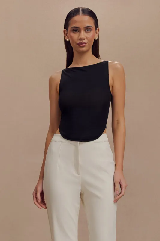 Marla Boat Neck Sheer Mesh Top - Black sold by Meshki