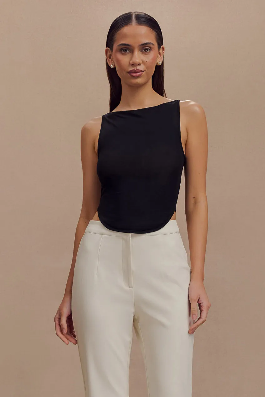 Marla Boat Neck Sheer Mesh Top - Black sold by Meshki